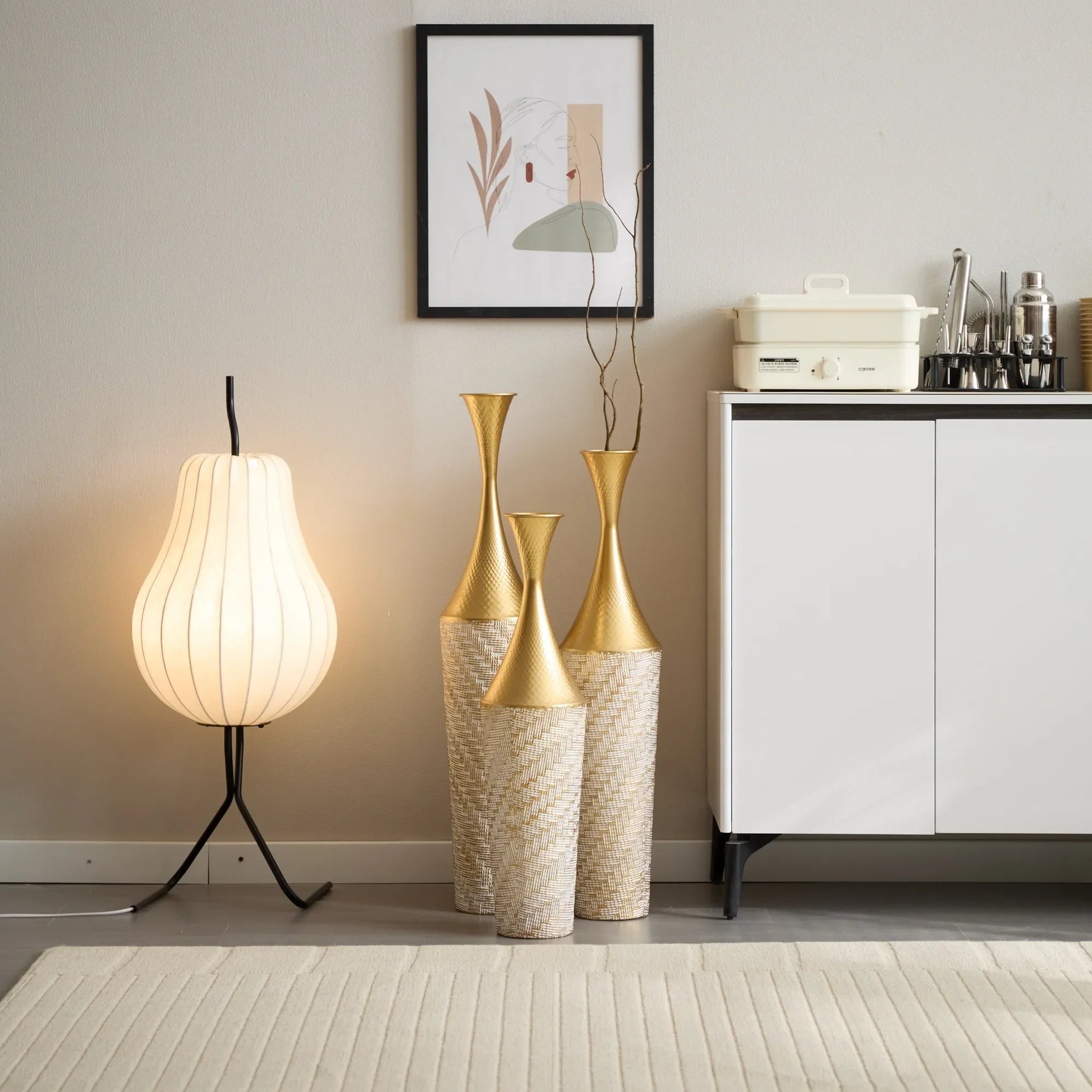 Floor Metal Vase Modern Style Decoration Home Woven Pattern Metal Vase 3-piece Set Gorgeous Home Decoration Large Glazed Metal Vase – view 18