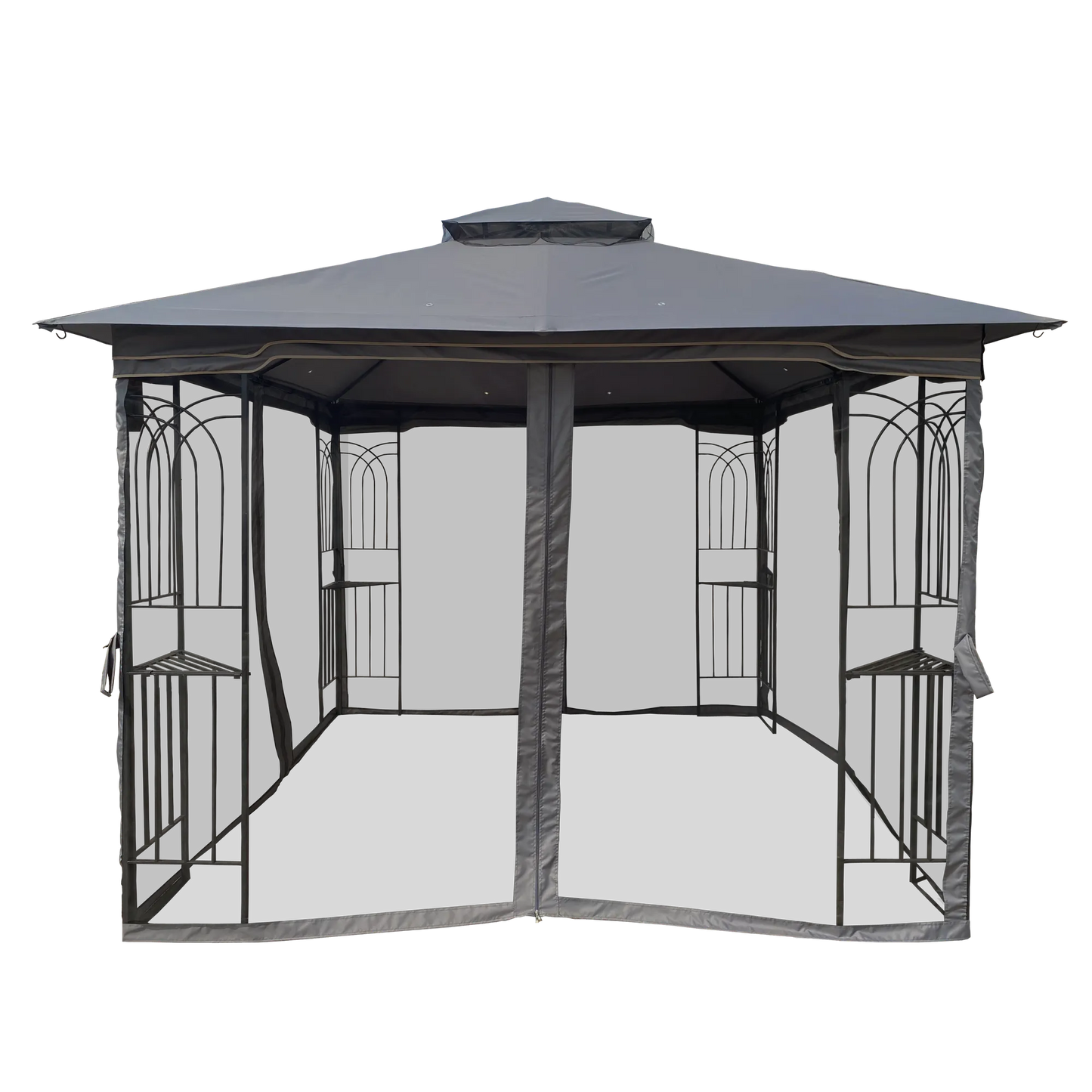 10 x 10 ft Patio Gazebo Tent with Ventilated Double Roof and Mosquito Net, Gray Canopy for Backyard or Garden – view 18