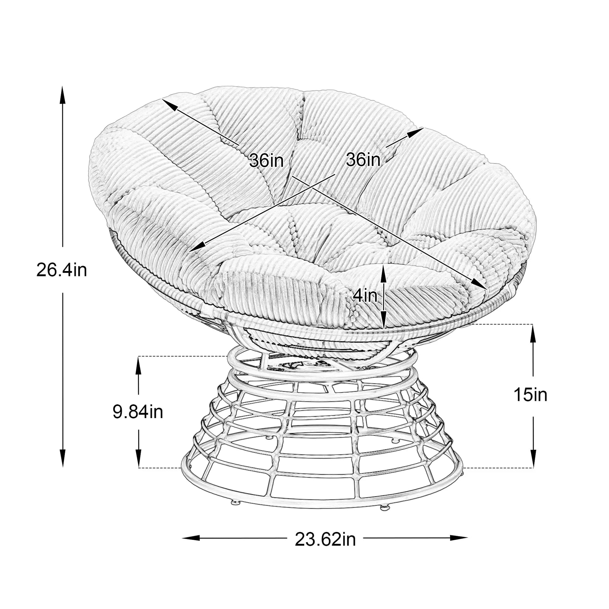 Comfortable Ergonomic Wicker Papasan Chair, 360° Swivel Indoor Outdoor Rattan Chair with Soft Thick Cushion, Ideal for Living Room, Bedroom, Reading – view 18