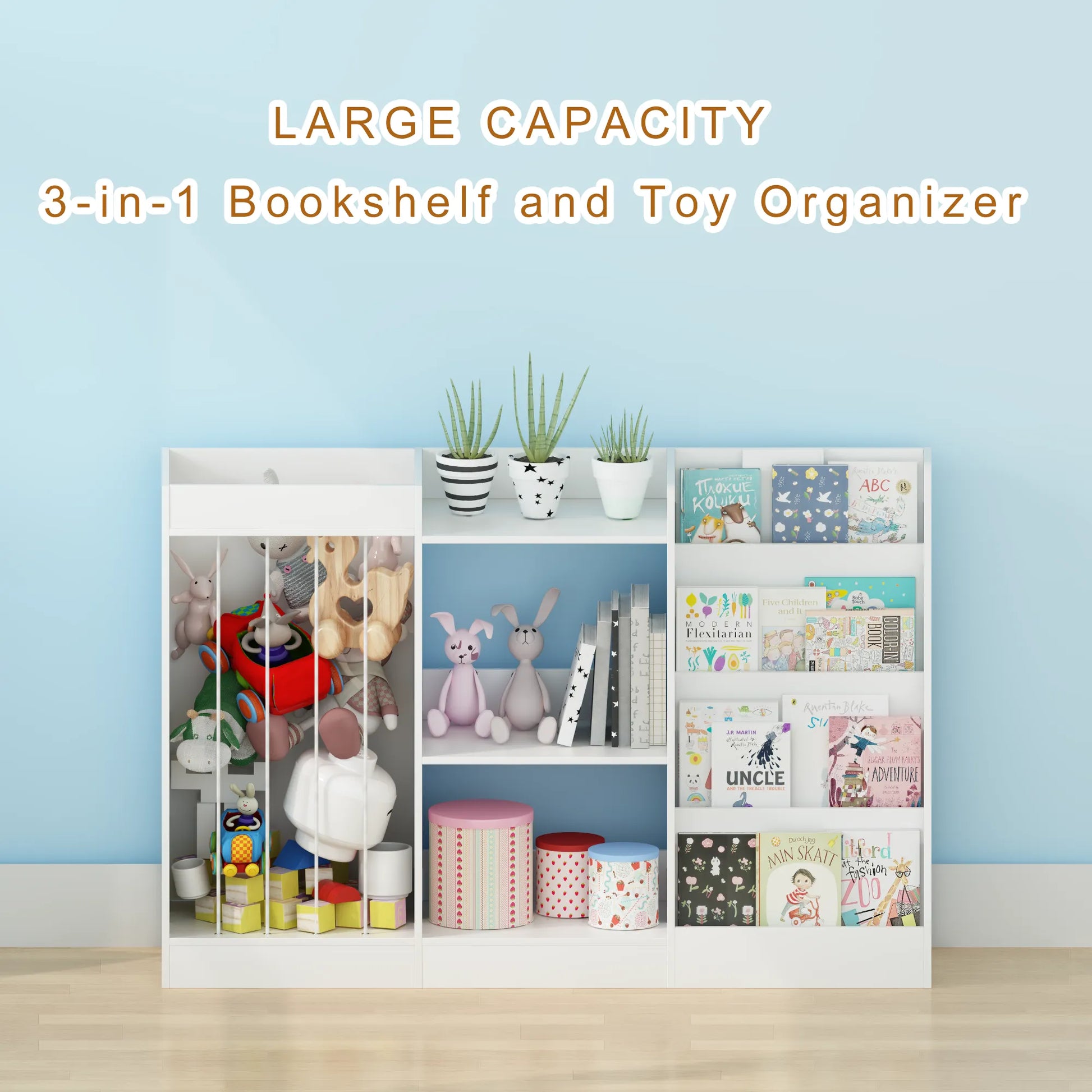 3-in-1 Kids Bookshelf and Toy Storage, 4-Tier Book Shelf for Kids Rooms, Sling Baby Bookcase with Stuffed Animal Storage, Toddler Montessori – view 18