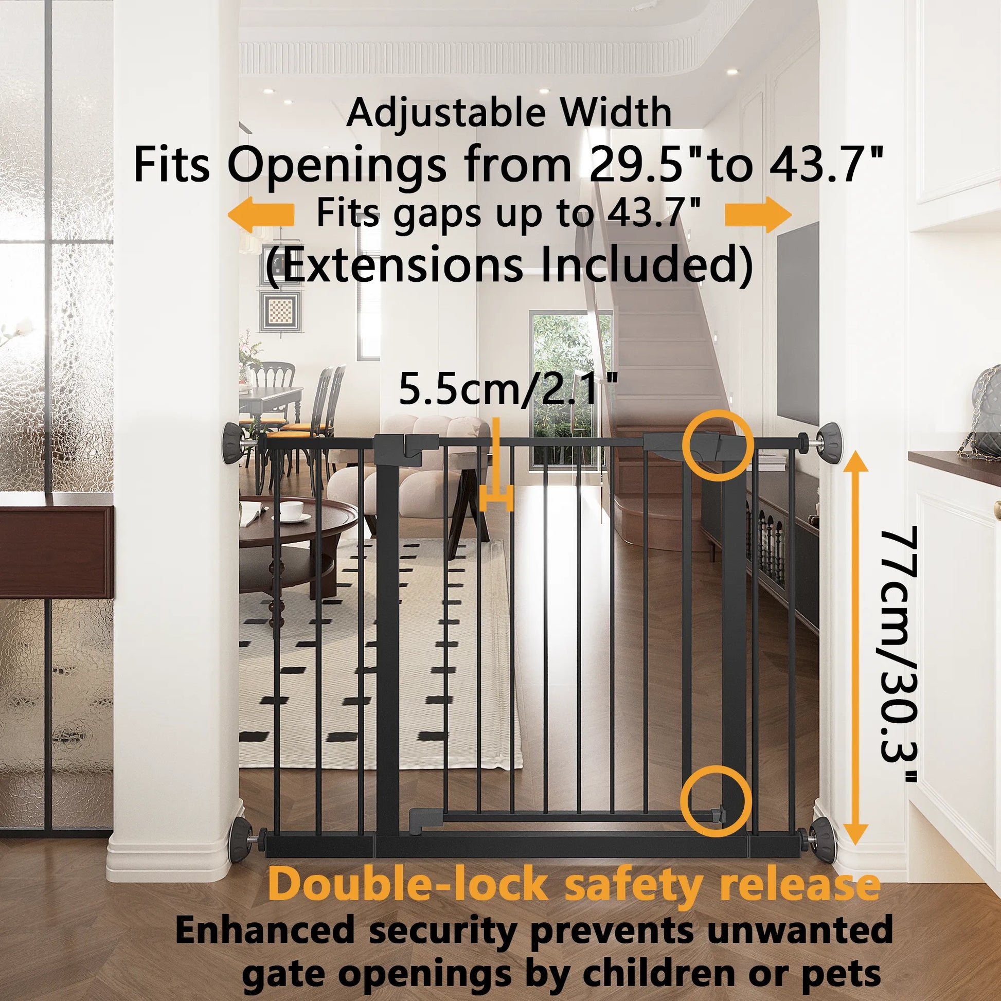 29.5-45.3' Wide Baby Gate with wall protector for Stairs, Dog Gate Indoor for Doorways, No Drilling Pressure Mounted Pet Gates for Kids, Easy Walk – view 18