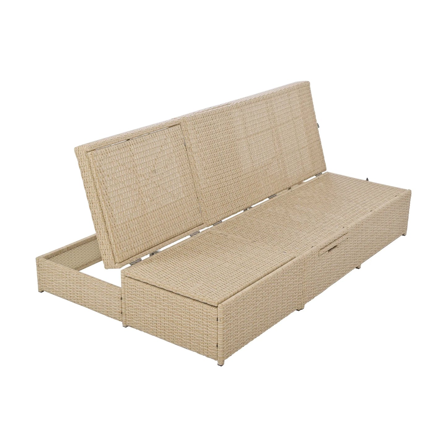 Outdoor Double Sunbed, Wicker Rattan Patio Reclining Chairs with Adjustable Backrest and Seat, Conversational Set for 2 Person, Brown – view 19