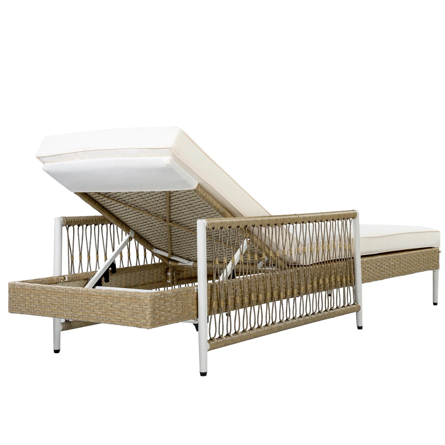 Outdoor All-Weather PE Rattan Chaise Lounge, Minimalist Patio Wicker Lounge Chair with 6 Gear Adjustable Recliner, Arms and Cushion for Poolside – view 19