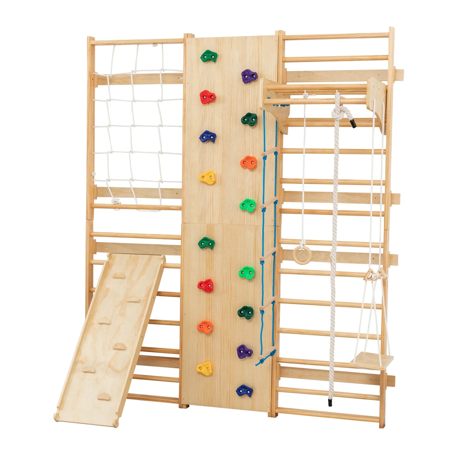 All-in-One 10-in-1 Indoor Climbing Set - Featuring a Rock Climbing Wall, Wooden Swings, Gymnastic Rings, Rope Ladders, and Stretching Equipment for a – view 19