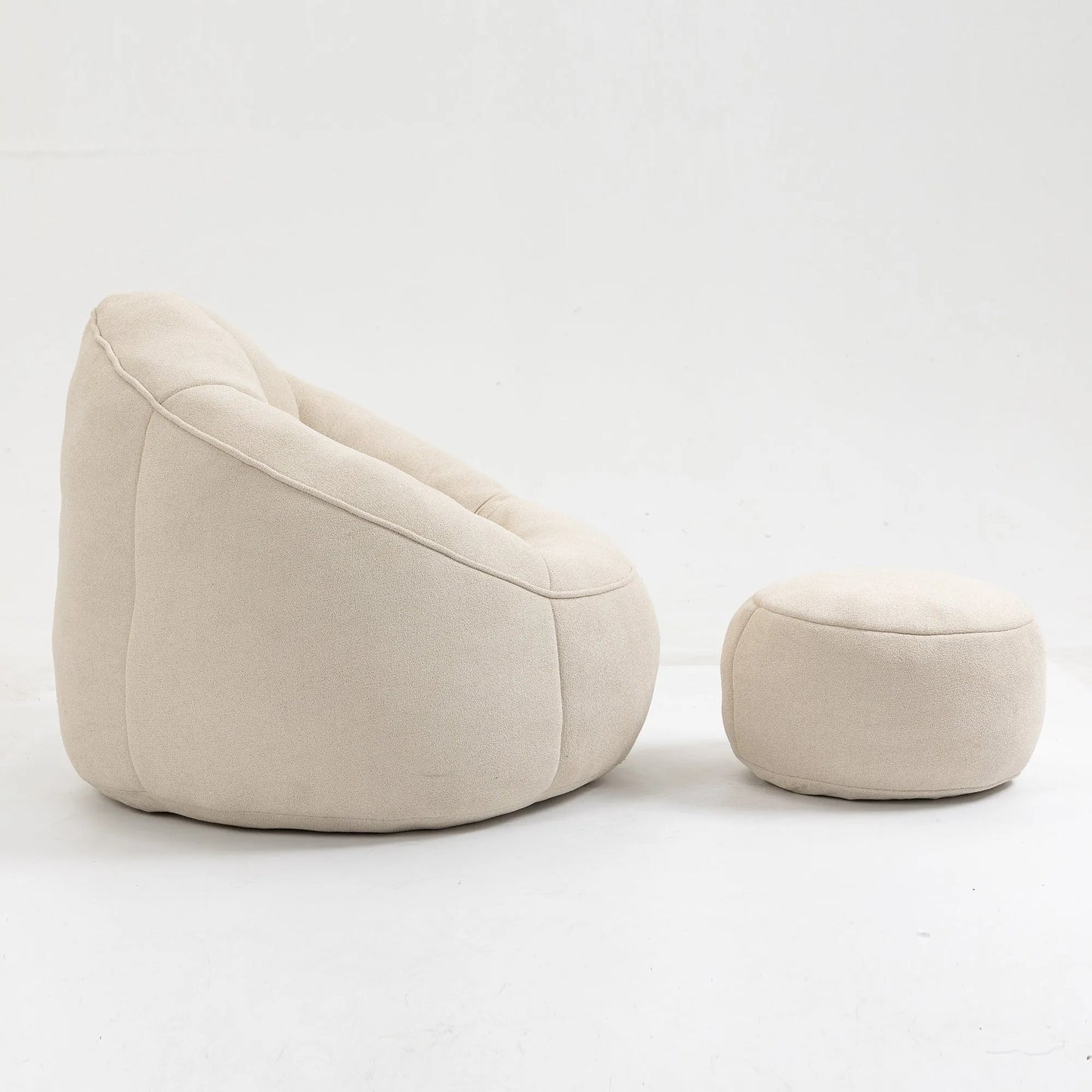 Bedding Bean Bag Sofa Chair with High-Pressure Foam and Footrest, Beige Microfiber – view 19