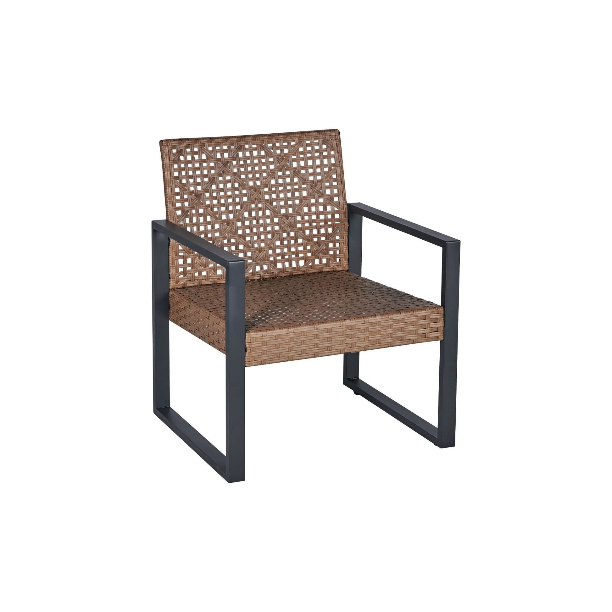 Modern Outdoor 4-Piece Patio Furniture Set with Acacia Wood Table Top, Black and Light Brown – view 19