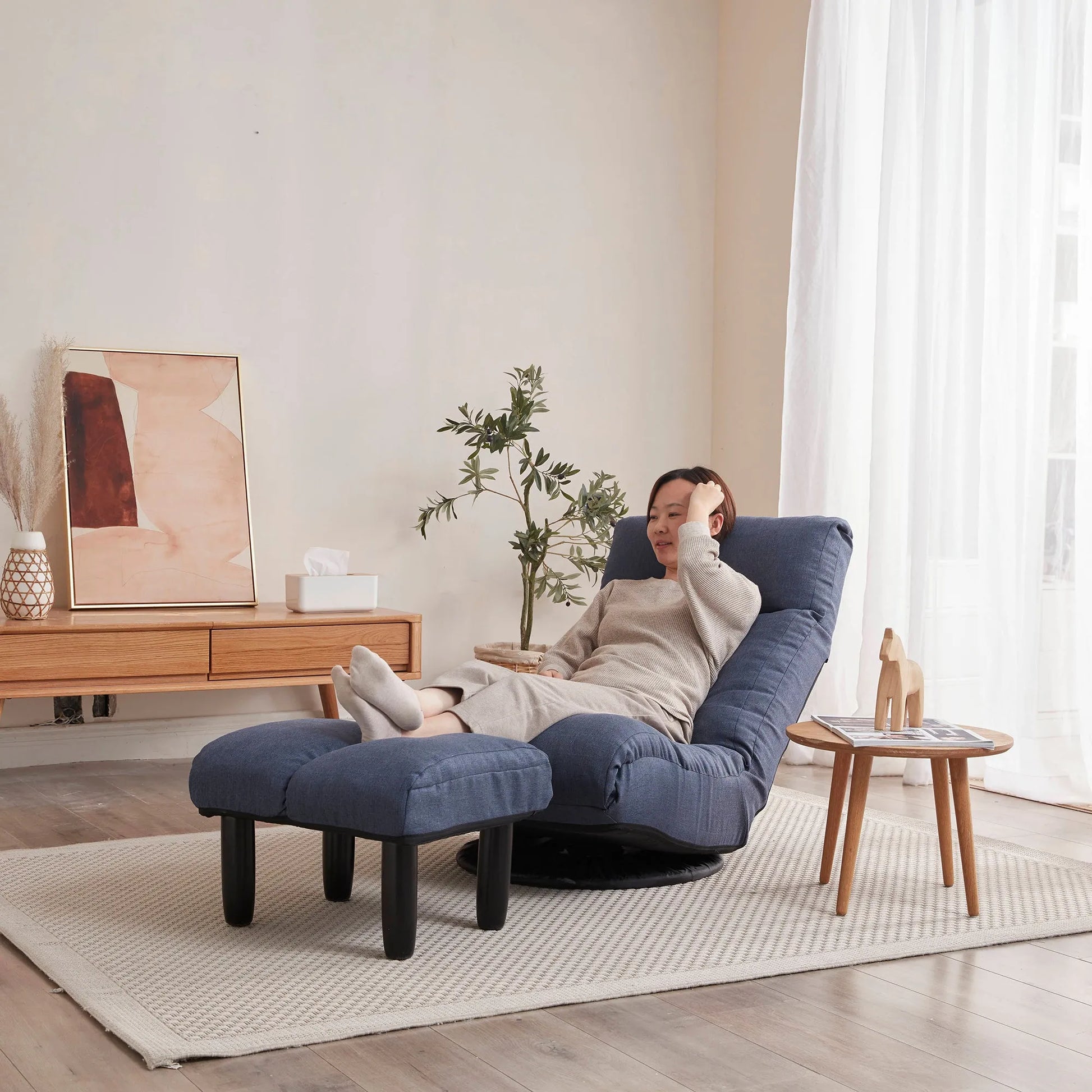 Navy Adjustable Japanese Reclining Floor Chair Sofa with Metal Frame for Living Room & Balcony – view 19