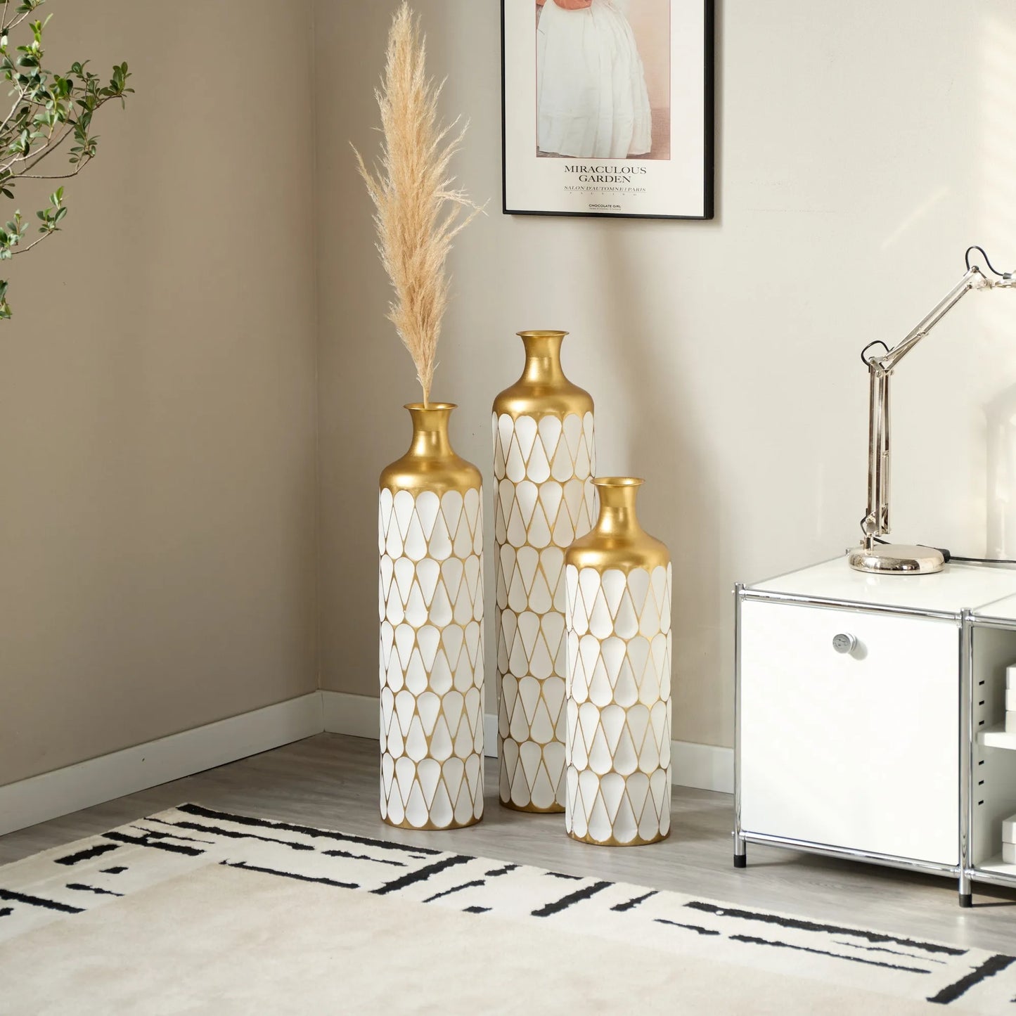 Floor Metal Vase Modern Style Decoration Home Droplet Shaped White Metal Vase 3-piece Set Gorgeous Home Decoration Large Glazed Metal Vase – view 19