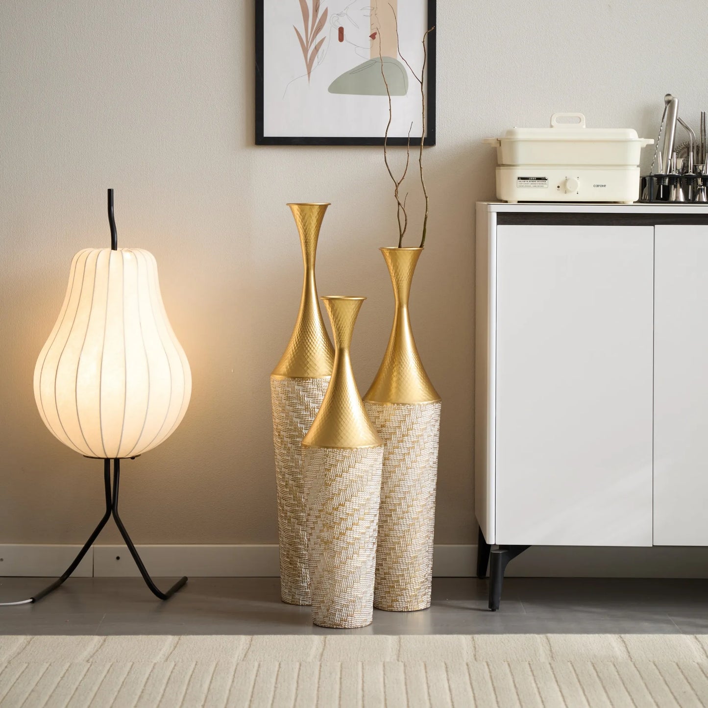 Floor Metal Vase Modern Style Decoration Home Woven Pattern Metal Vase 3-piece Set Gorgeous Home Decoration Large Glazed Metal Vase – view 19