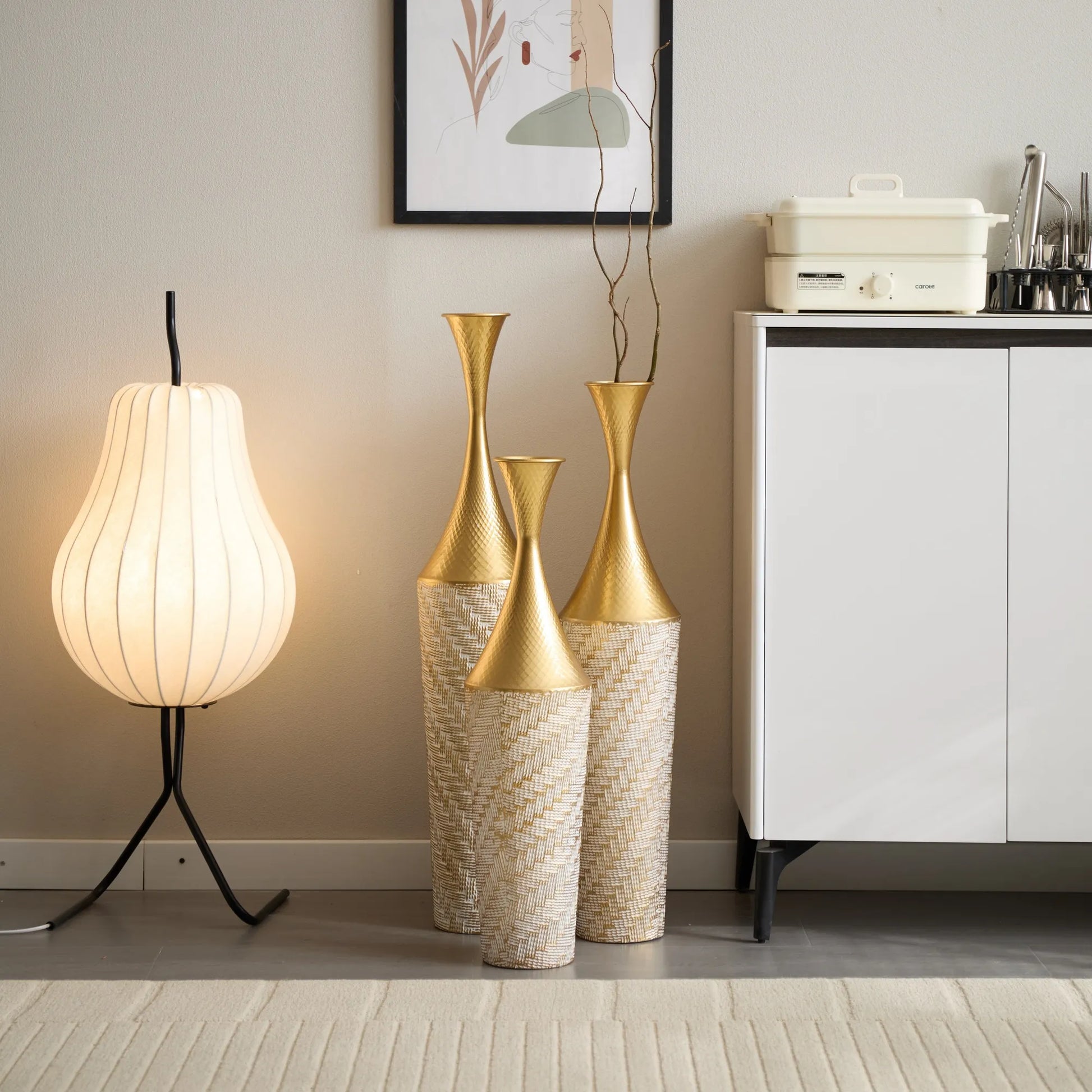 Floor Metal Vase Modern Style Decoration Home Woven Pattern Metal Vase 3-piece Set Gorgeous Home Decoration Large Glazed Metal Vase – view 19