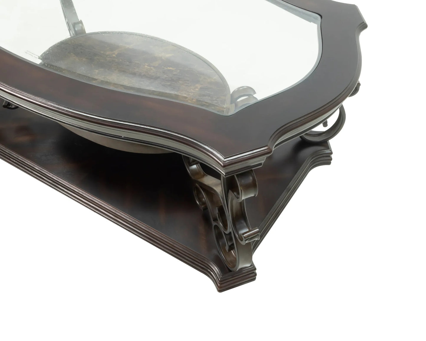 Cocktail Table, Glass table top, MDF W/marble paper middle shelf, powder coat finish metal legs. (52'Lx32'Wx20.3'H) – view 19