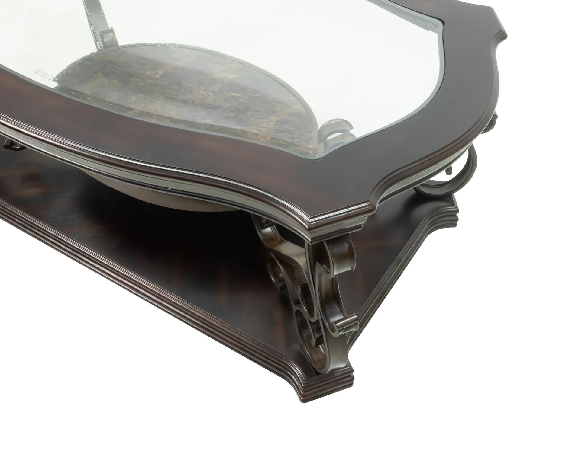 Cocktail Table, Glass table top, MDF W/marble paper middle shelf, powder coat finish metal legs. (52'Lx32'Wx20.3'H) – view 19