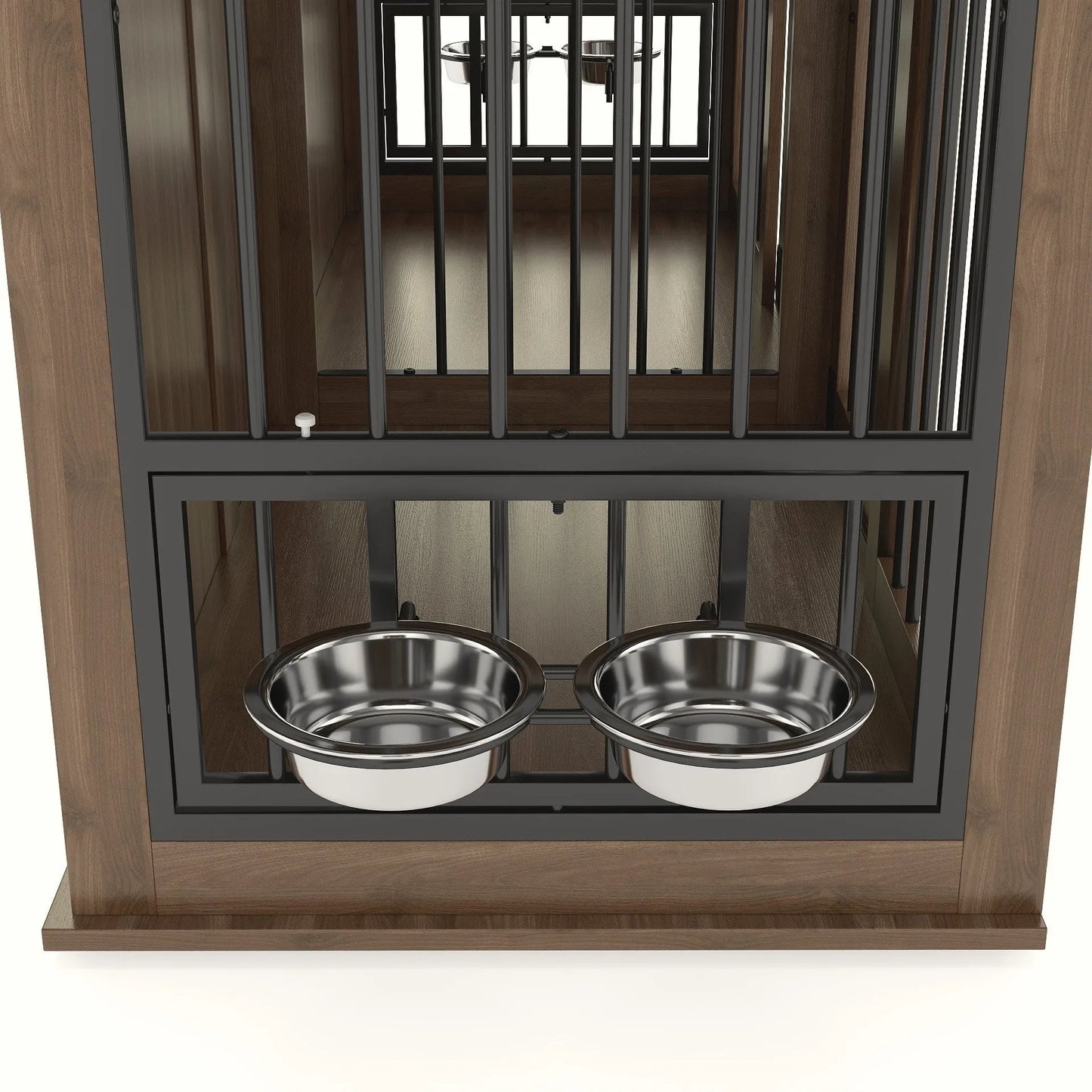 71'' Furniture Style Double Dog Crate with 3 Fluted Drawers and Waterproof Walnut Woodgrain Tabletop,Large Dog Kennel Furniture with Type-C Power – view 19