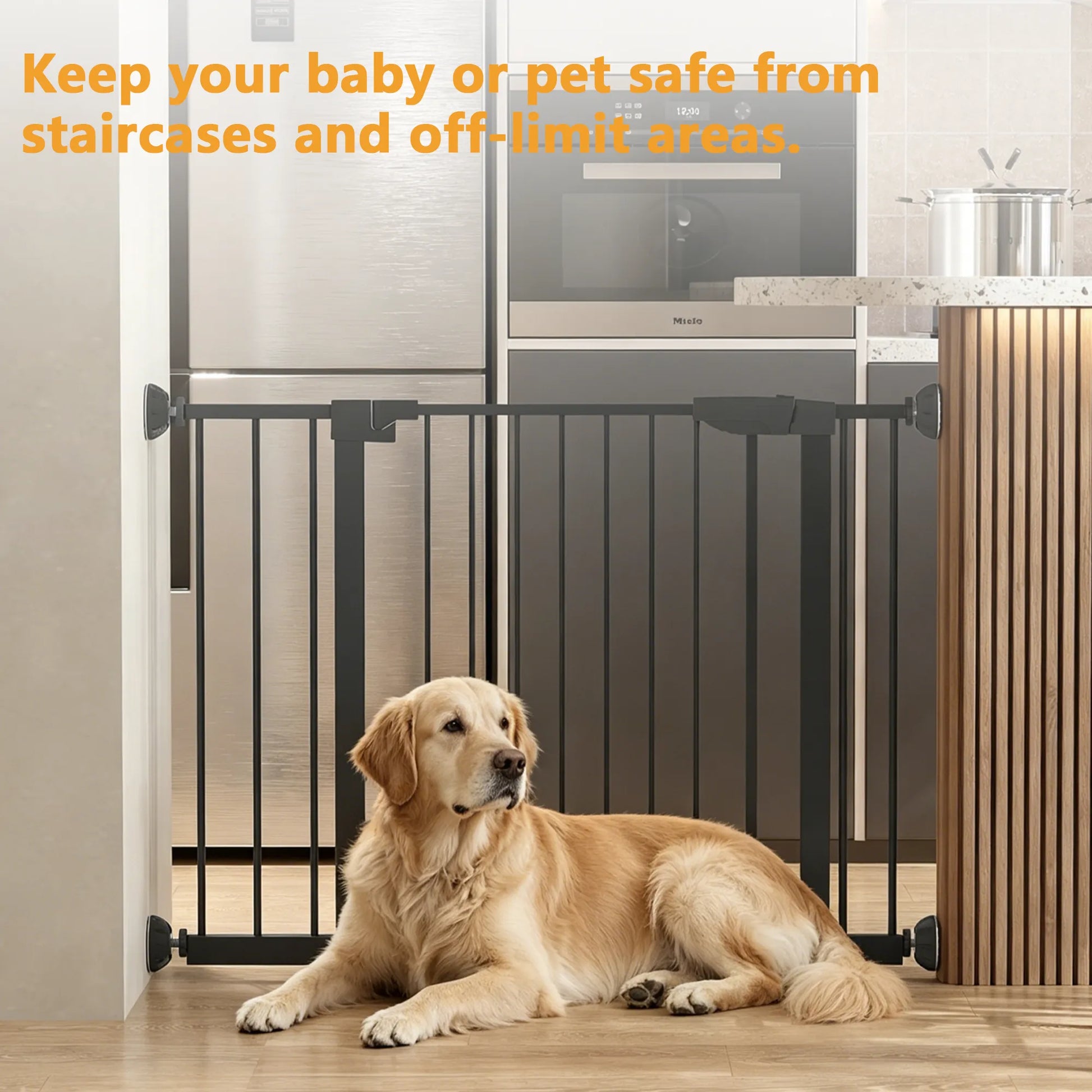 29.5-45.3' Wide Baby Gate with wall protector for Stairs, Dog Gate Indoor for Doorways, No Drilling Pressure Mounted Pet Gates for Kids, Easy Walk – view 19