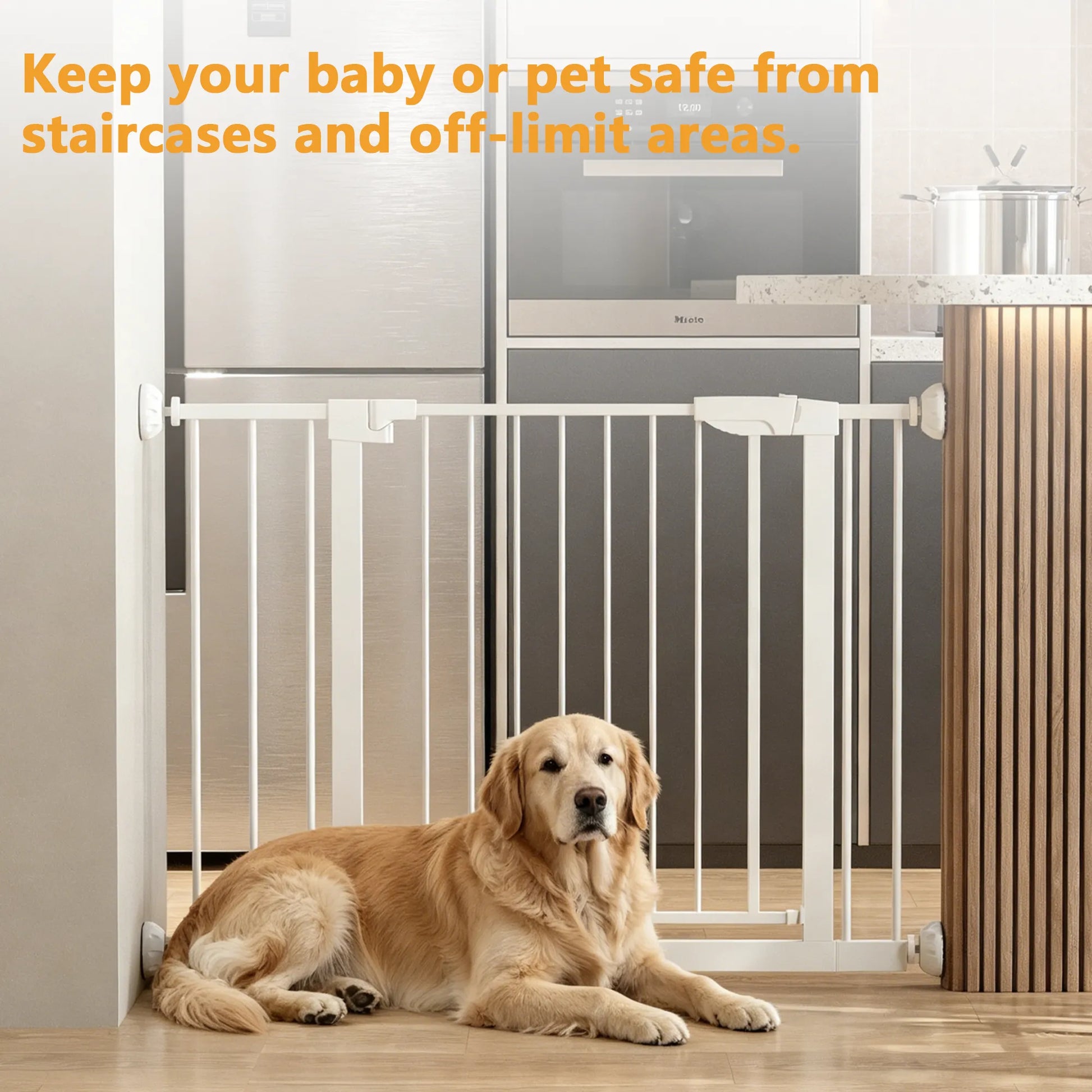 29.5-45.3' Wide Baby Gate with wall protector for Stairs, Dog Gate Indoor for Doorways, No Drilling Pressure Mounted Pet Gates for Kids, Easy Walk – view 19