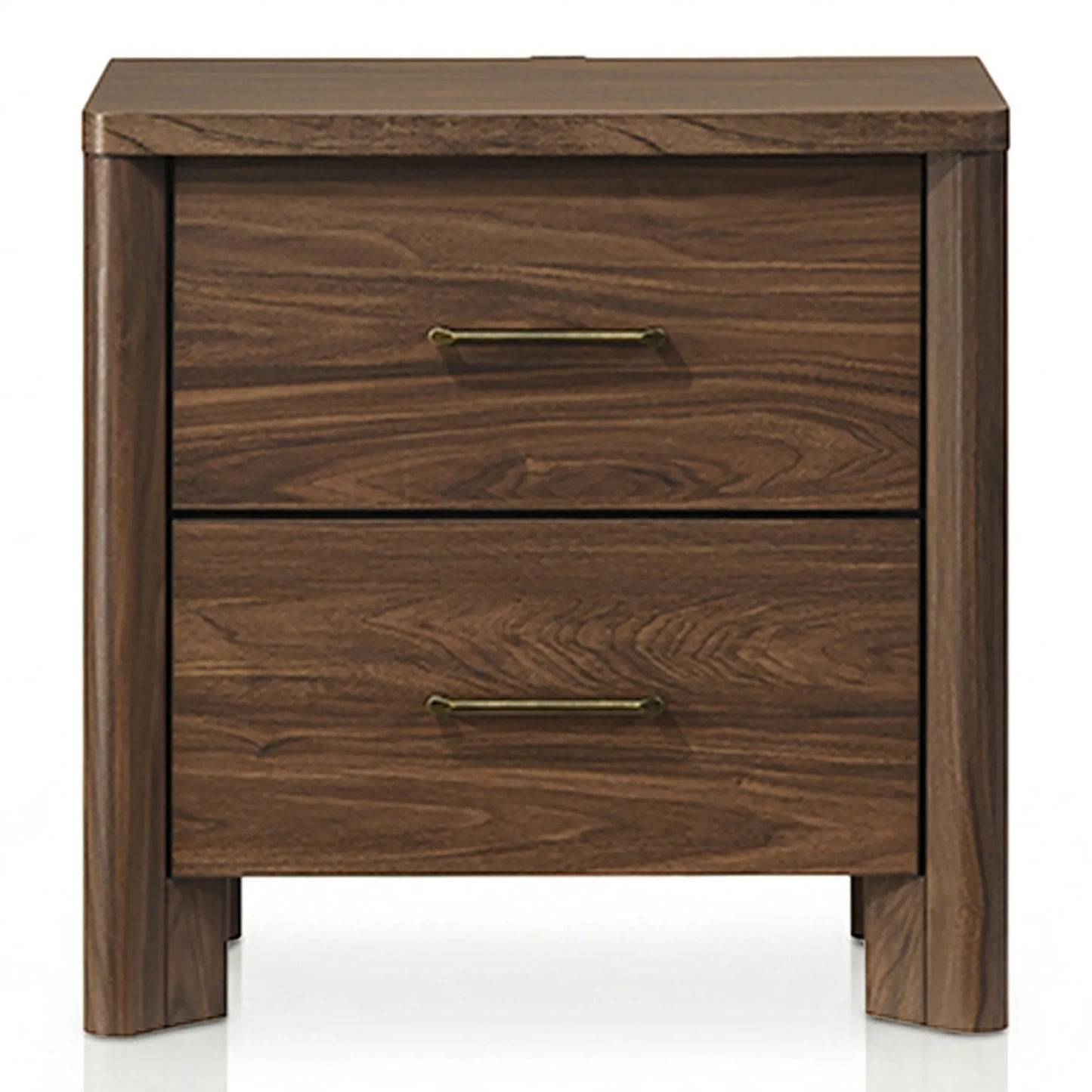 Walnut Gorgeous Queen Size Bed Nightstands Set Panel Bed HB w LED Warm Light Bedroom Set 3pc – view 20