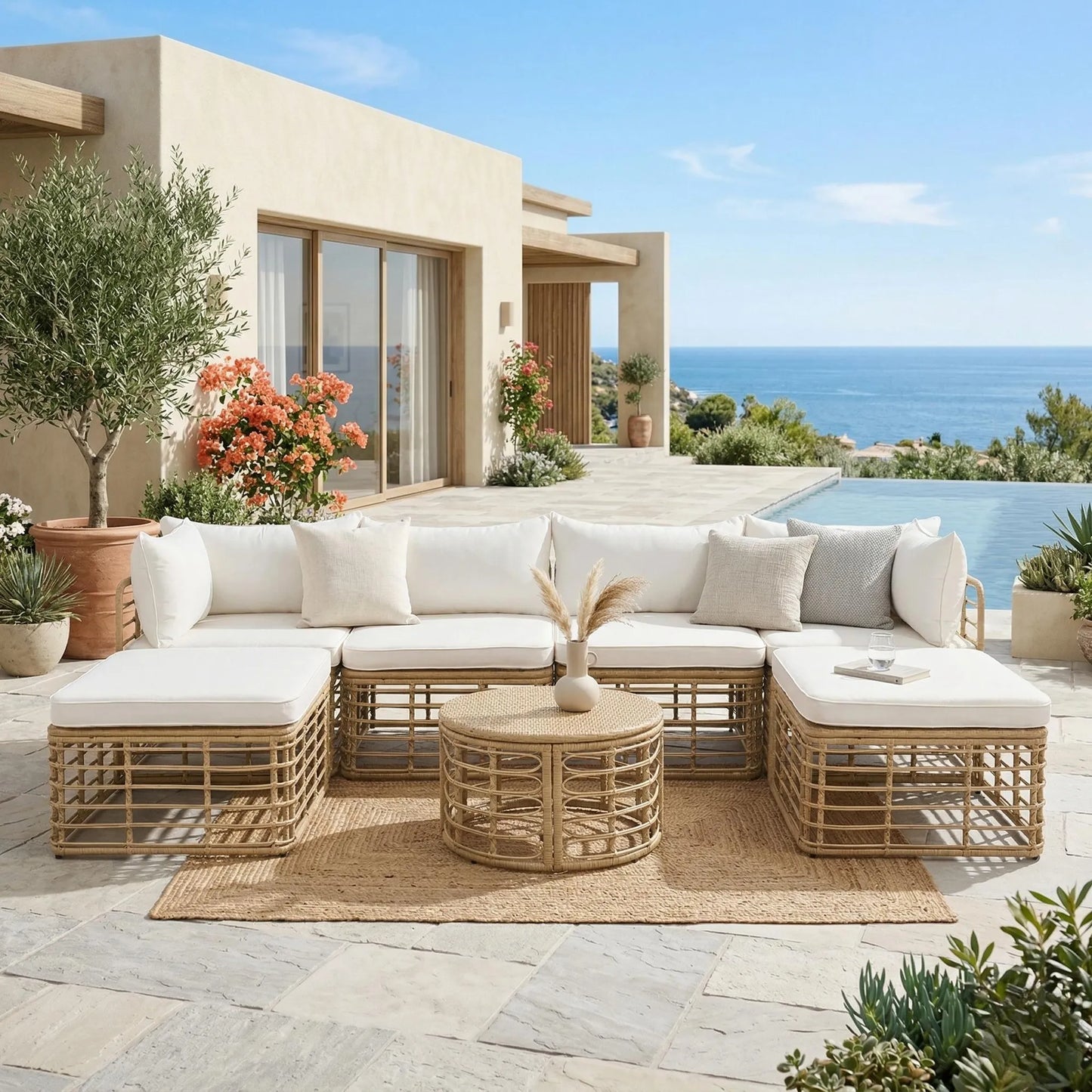 7 Pieces Outdoor Patio Furniture, All-Weather Rattan Sectional Sofa Set with Thick Cushions and Pillows, Freely Combined Conversation Sets for – view 20