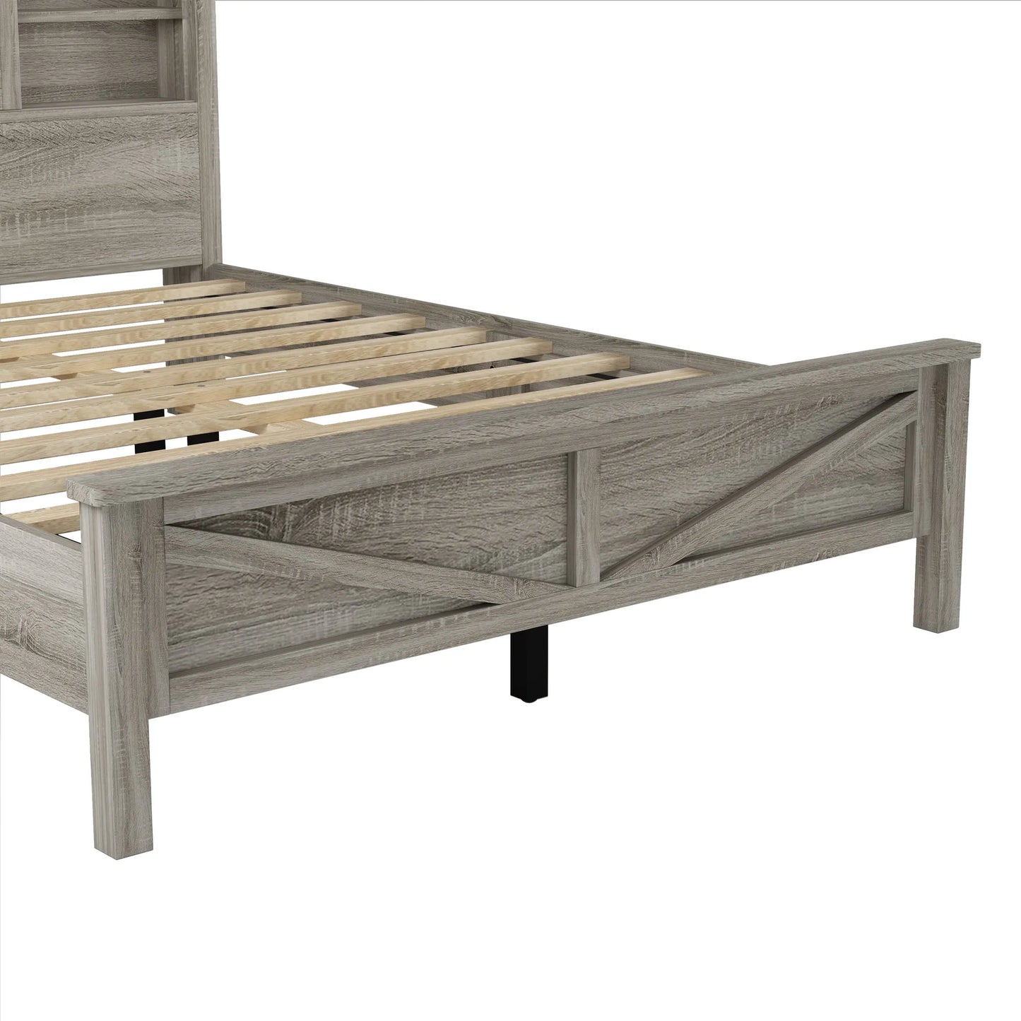 3-Pieces Bedroom Sets Queen Size Farmhouse Platform Bed with Double Sliding Door Storage Headboard and Charging Station, Storage Nightstand and – view 20