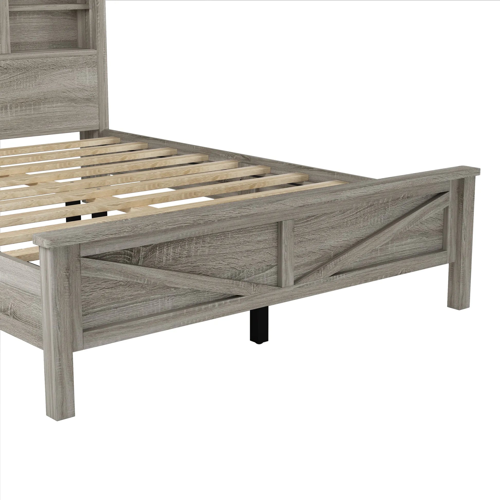 3-Pieces Bedroom Sets Queen Size Farmhouse Platform Bed with Double Sliding Door Storage Headboard and Charging Station, Storage Nightstand and – view 20