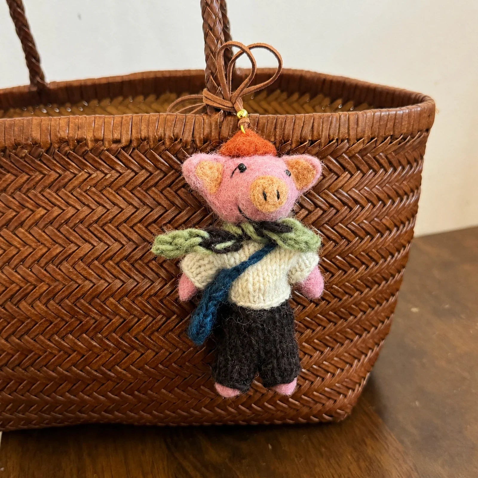 pig scarf handmade wool felt bag charm