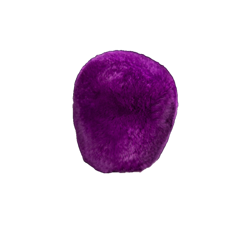 Purple genuine Rex rabbit fur gear shift cover on transparent background