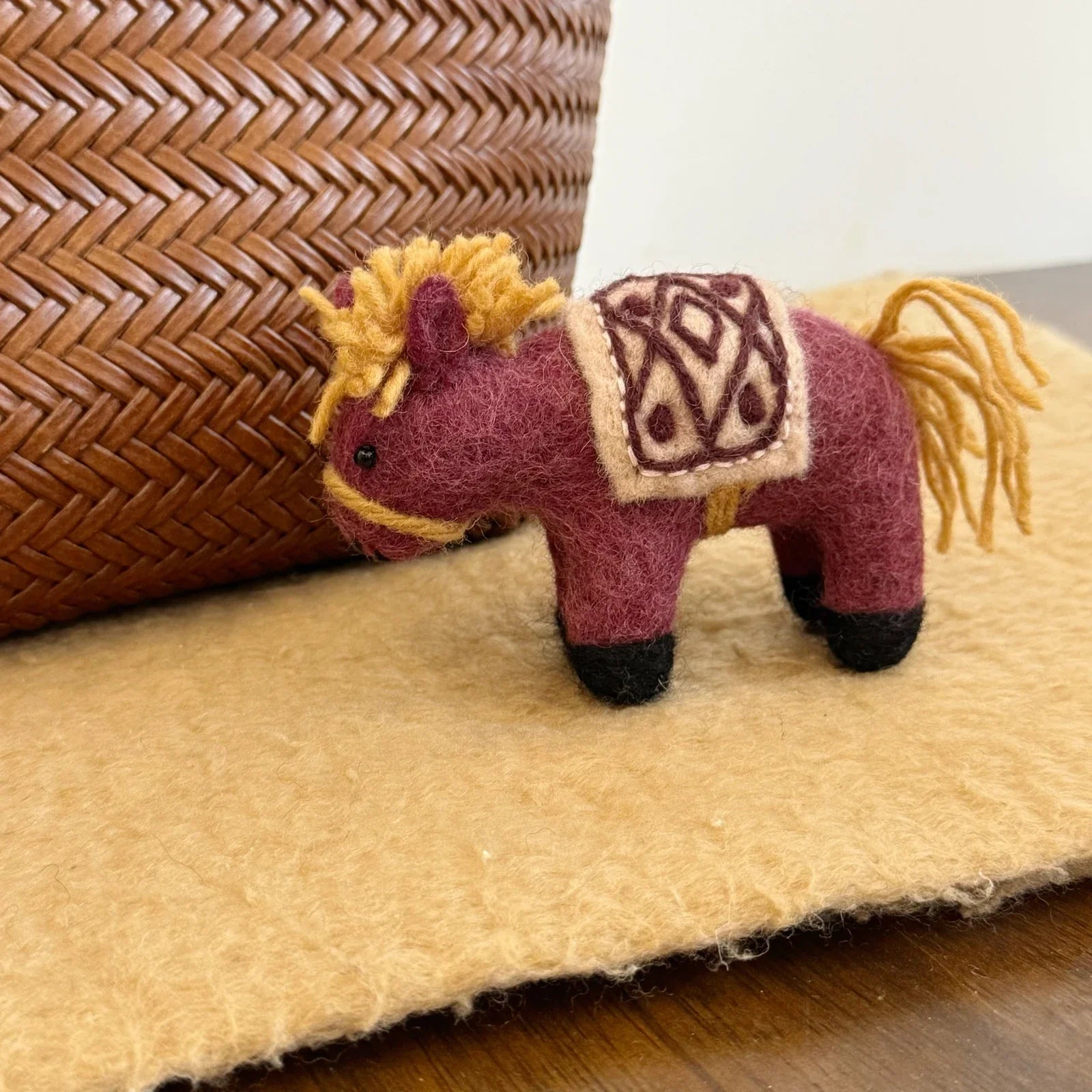 Red-brown wool felt horse bag charm