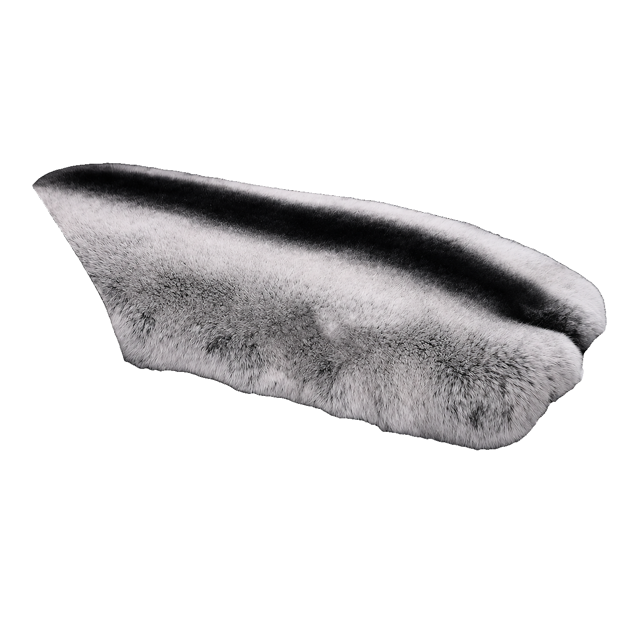 Silver-to-Black Ombre genuine Rex rabbit fur center console armrest pad on transparent background