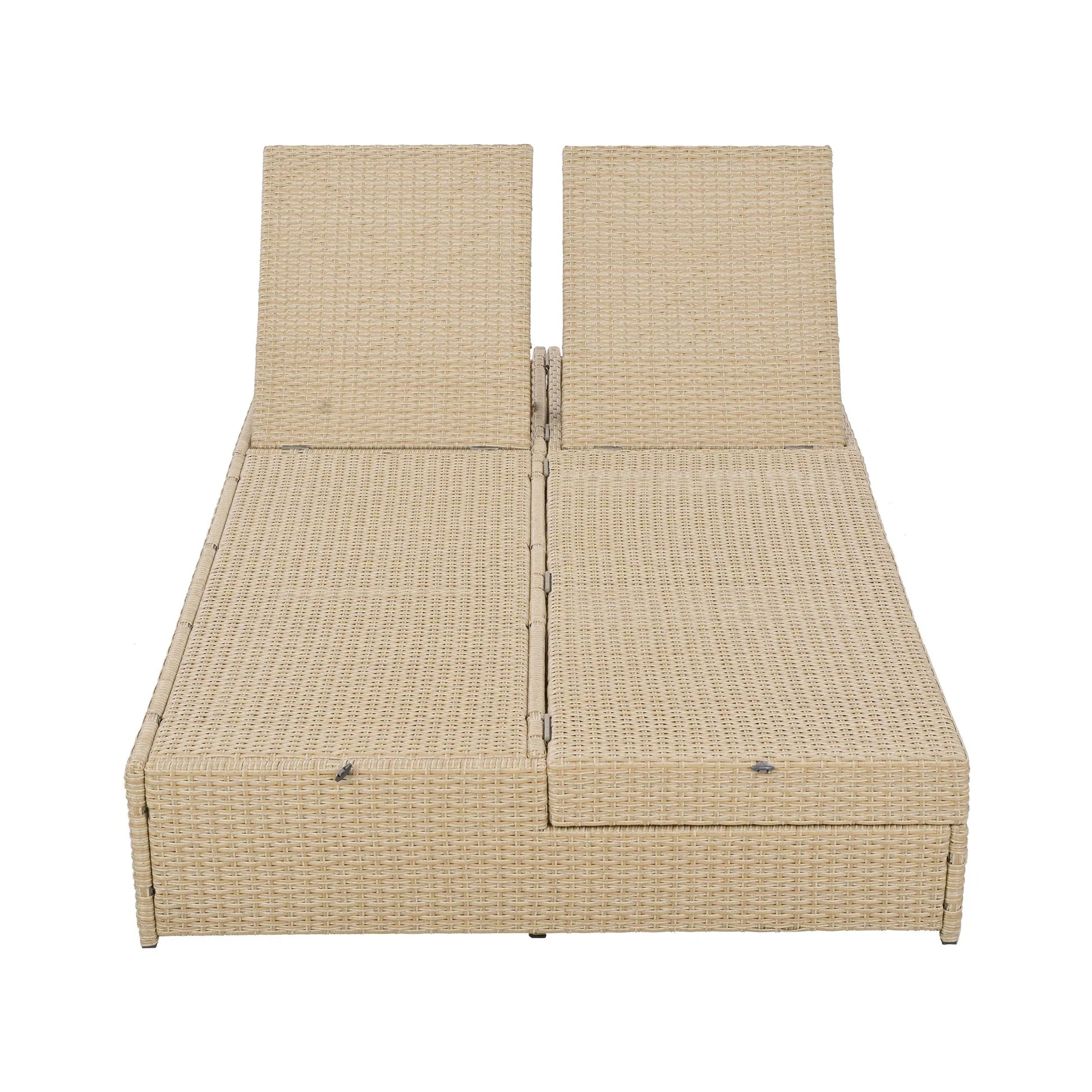 Outdoor Double Sunbed, Wicker Rattan Patio Reclining Chairs with Adjustable Backrest and Seat, Conversational Set for 2 Person, Brown – view 20
