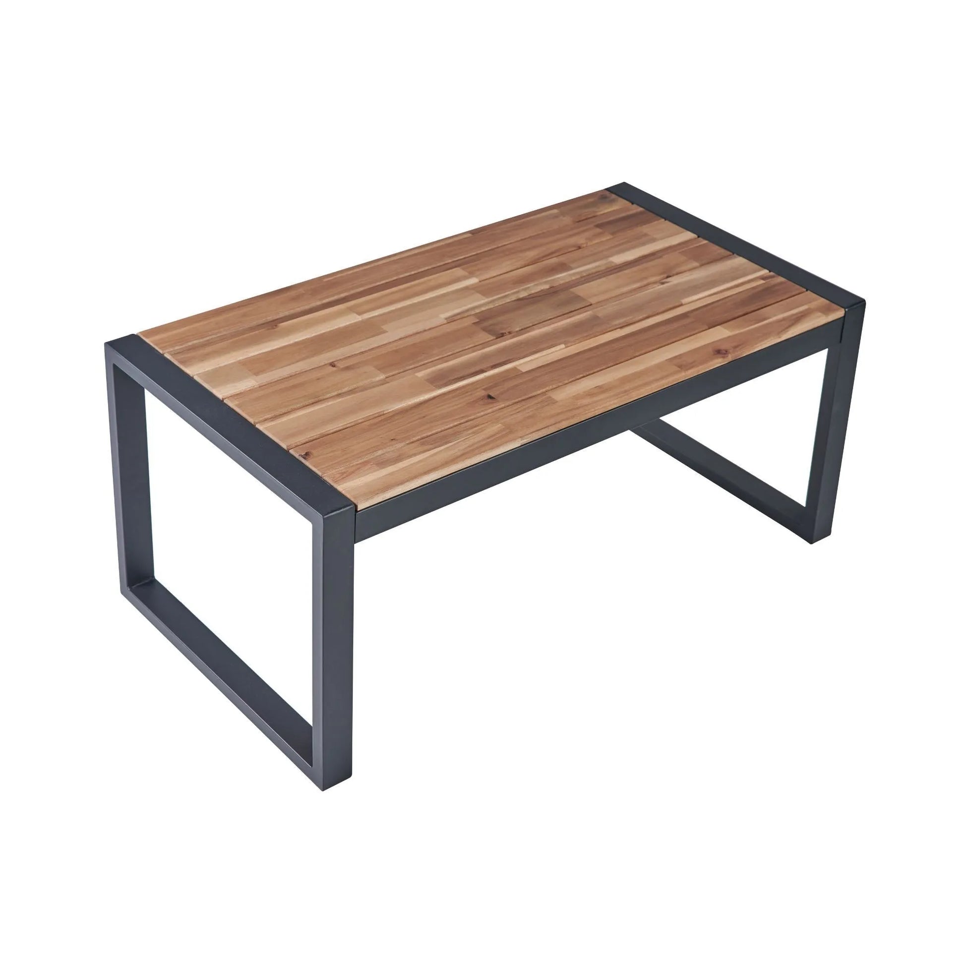 Modern Outdoor 4-Piece Patio Furniture Set with Acacia Wood Table Top, Black and Light Brown – view 20