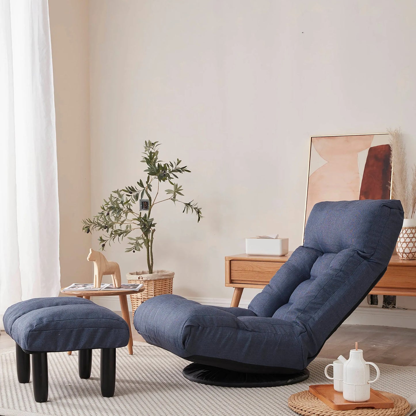 Navy Adjustable Japanese Reclining Floor Chair Sofa with Metal Frame for Living Room & Balcony – view 20