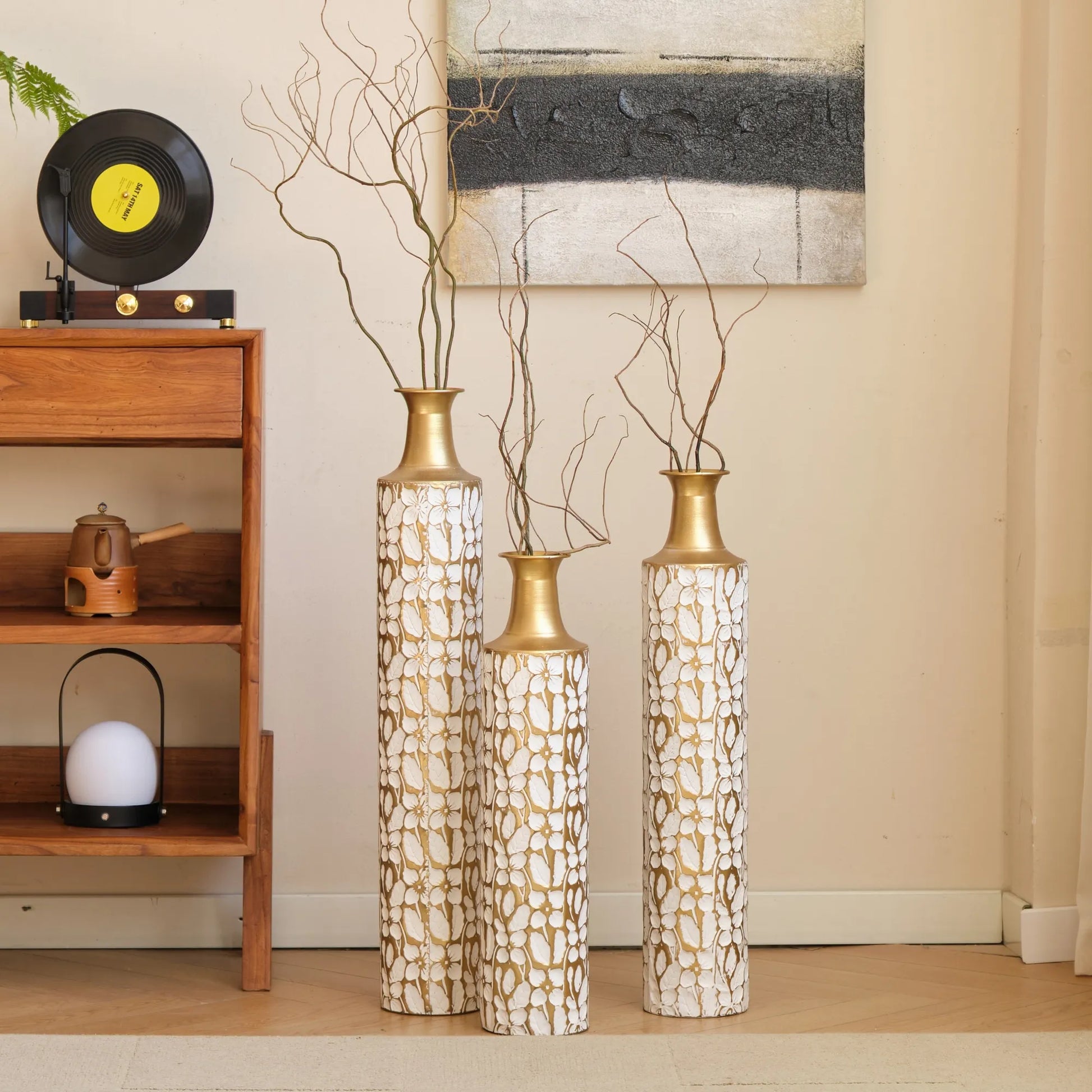 Floor Vases Gold Large Vases - 32/28/24-Inch Decorative High Vases Set of 3 for Home Décor Vintage Large Vases Representing Twigs, Twigs Dried – view 20
