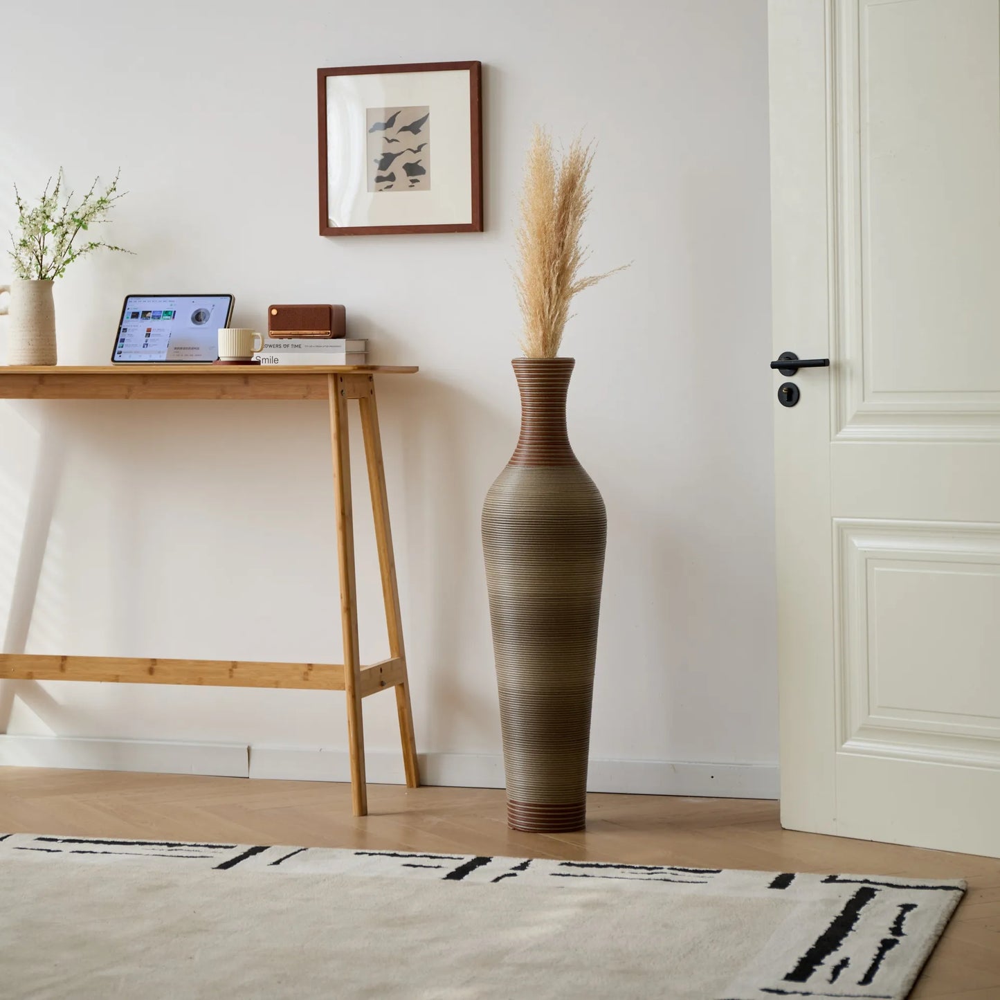 39-Inch-Tall Vase, Brown Decorative Floor Vase, Classic Neat Floor Vase Tall Freestanding Flower Holder, Artificial Rattan Vase, PVC Floor Vase – view 20