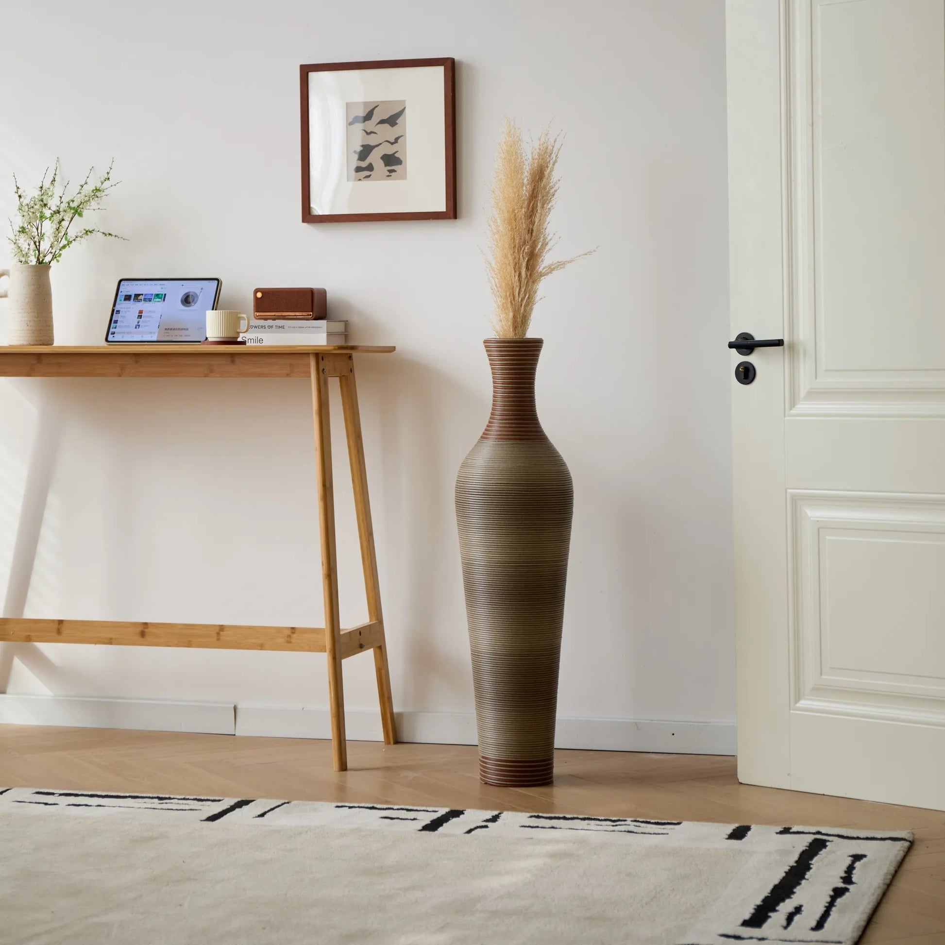 39-Inch-Tall Vase, Brown Decorative Floor Vase, Classic Neat Floor Vase Tall Freestanding Flower Holder, Artificial Rattan Vase, PVC Floor Vase – view 20