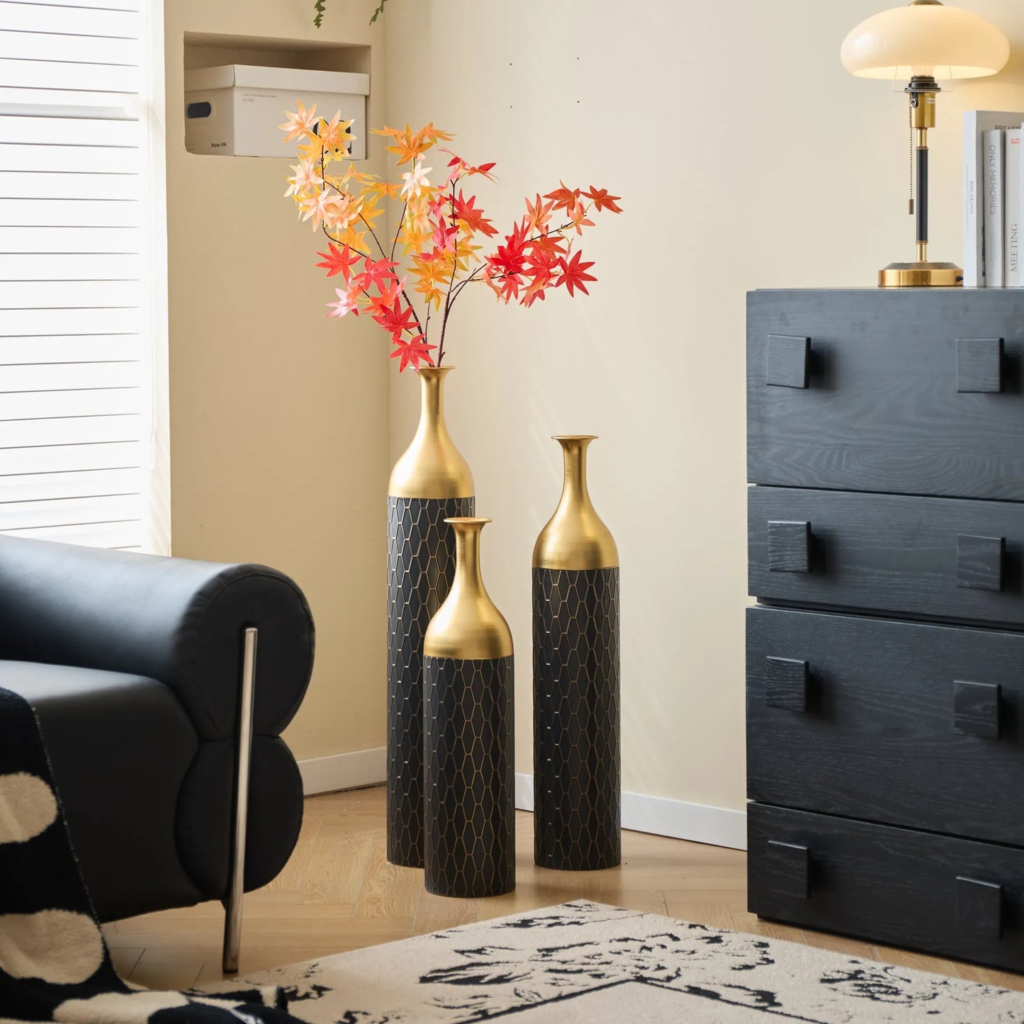 Elegant Floor Vase Set – Gold & Black Metal Decorative Vases – 3-Piece Set for Floral Display, Wedding & Gift Décor – view 20