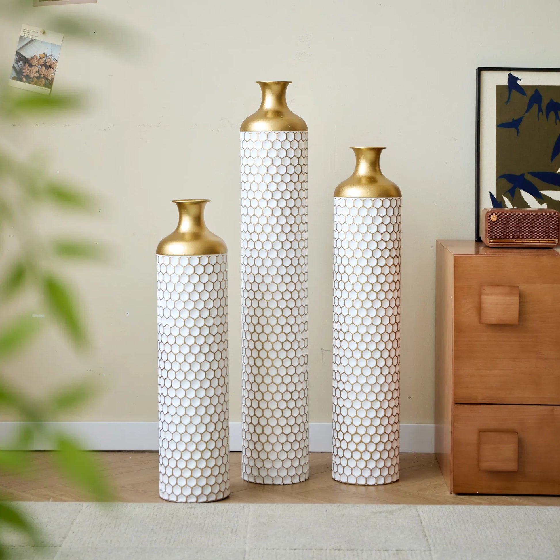 3-piece set gorgeous home decoration large glazed metal vase --Floor metal vase modern style decoration home droplet shaped white metal – view 20
