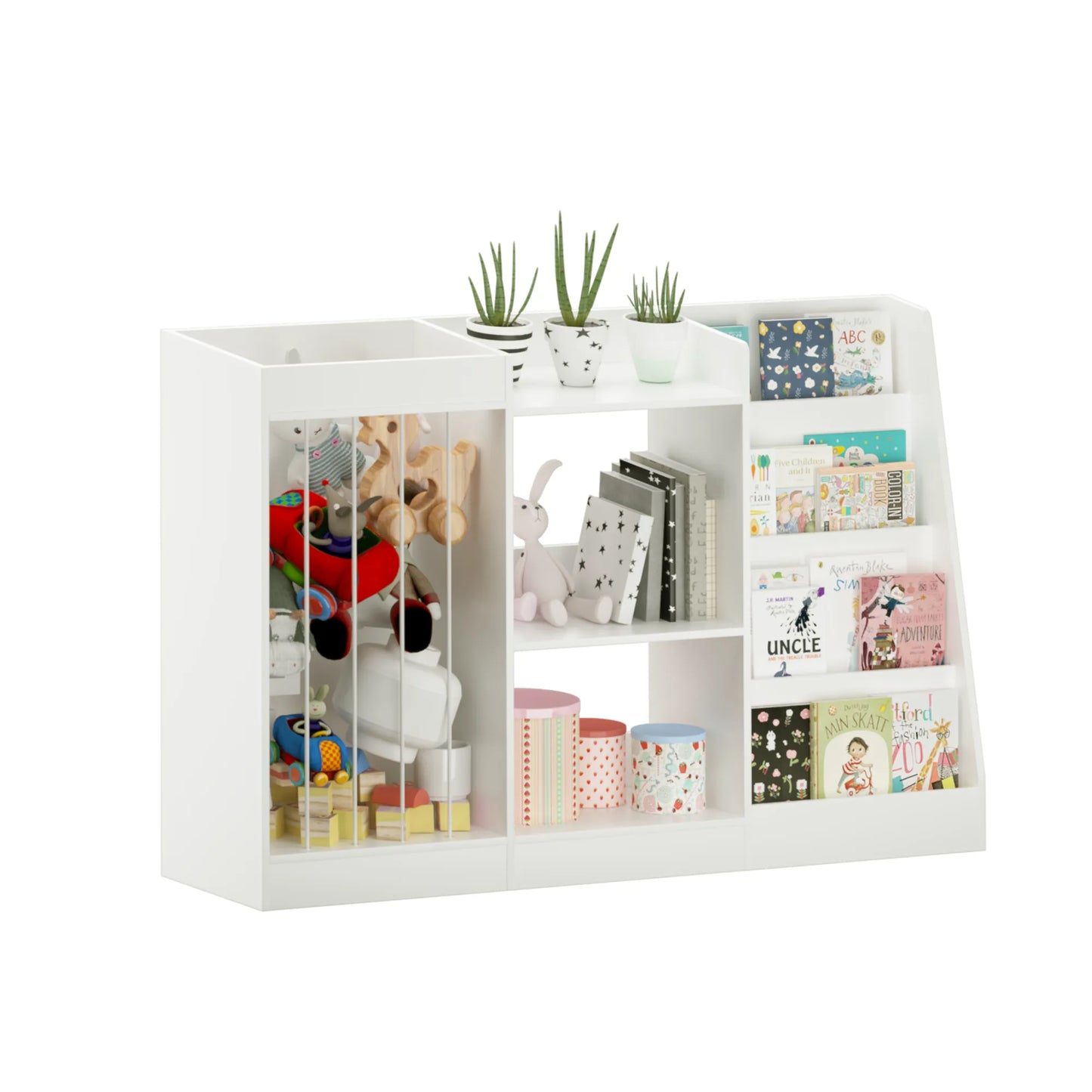 3-in-1 Kids Bookshelf and Toy Storage, 4-Tier Book Shelf for Kids Rooms, Sling Baby Bookcase with Stuffed Animal Storage, Toddler Montessori – view 20