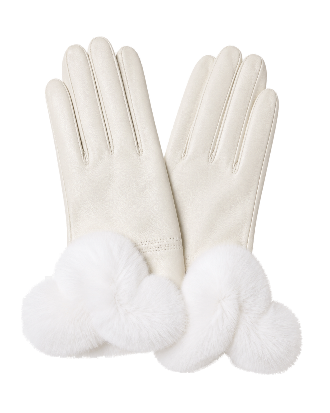 White women's sheepskin leather gloves with genuine Rex rabbit fur cuffs