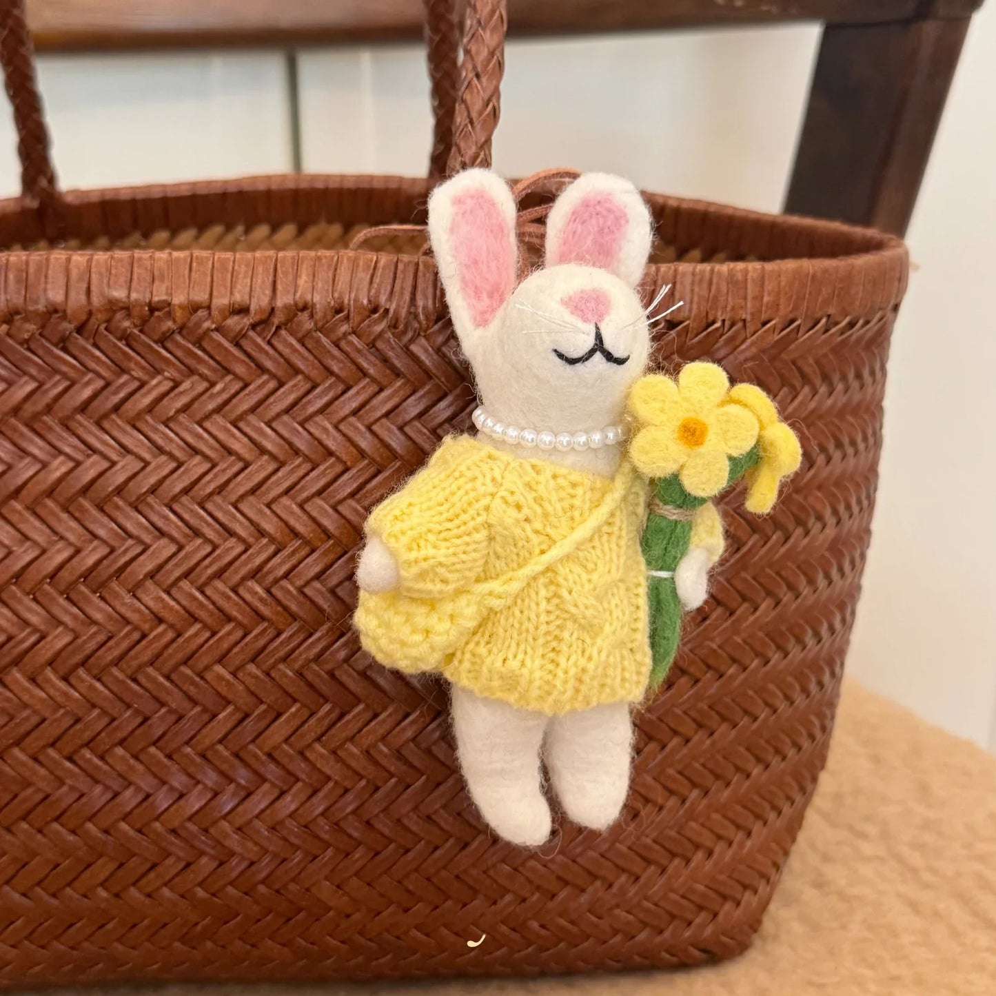 Buttercream rabbit wool felt charm