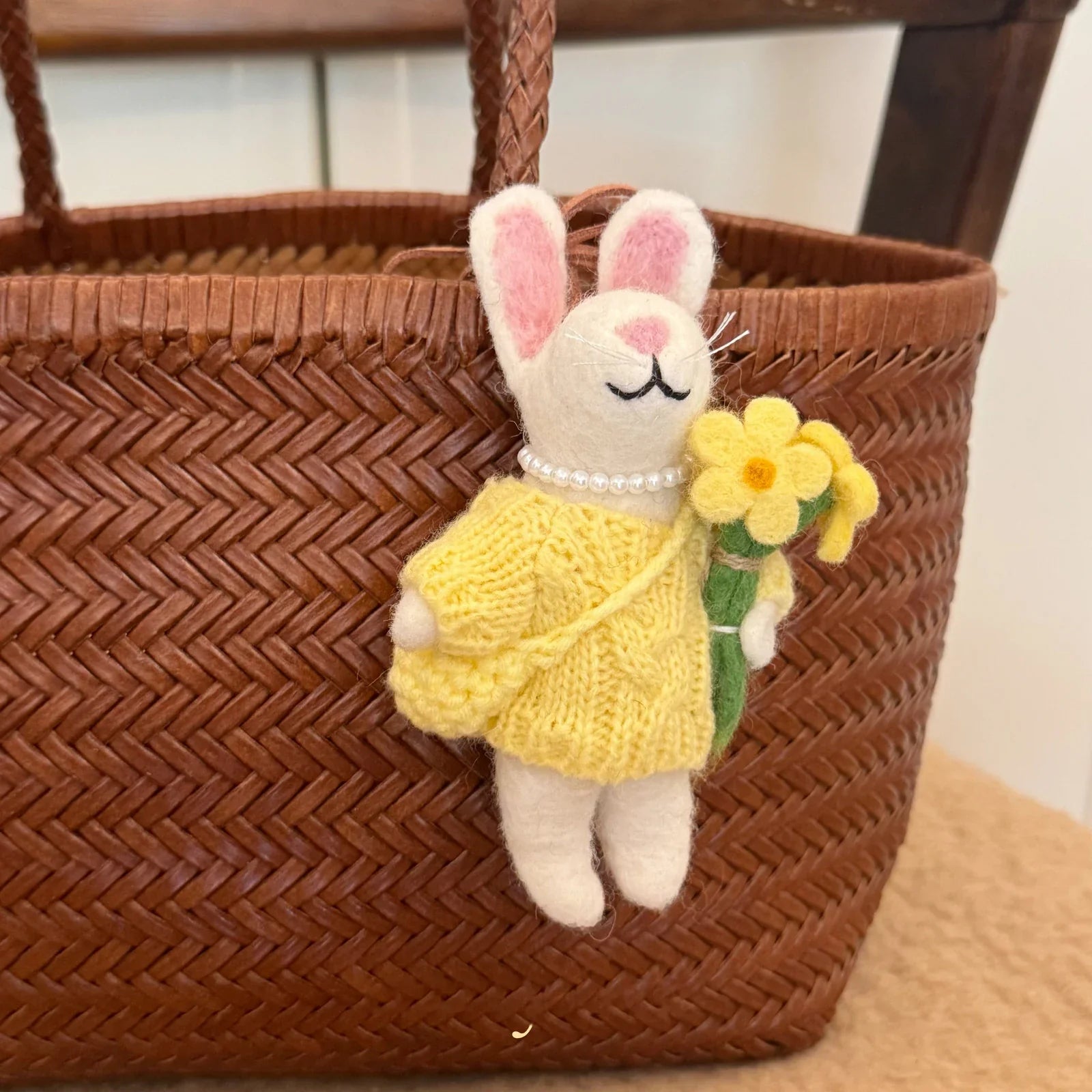Buttercream rabbit wool felt charm
