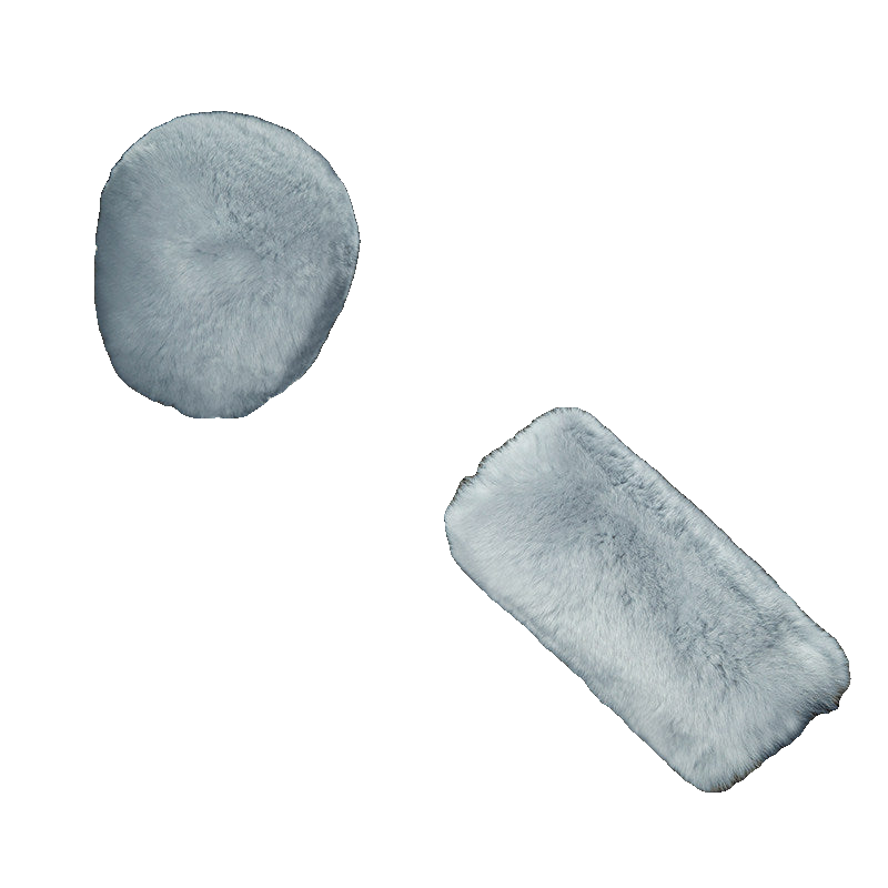 Light Gray genuine Rex rabbit fur gear shift and handbrake cover set on transparent background
