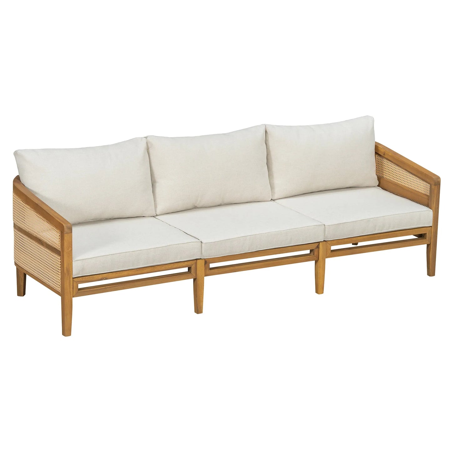 5-Piece Acacia Wood Patio Furniture Set, Modular Outdoor PE Rattan Sofa Set with Loveseat, 2 Armchairs & Round Coffee Table, Water-Resistant Cushions – view 21
