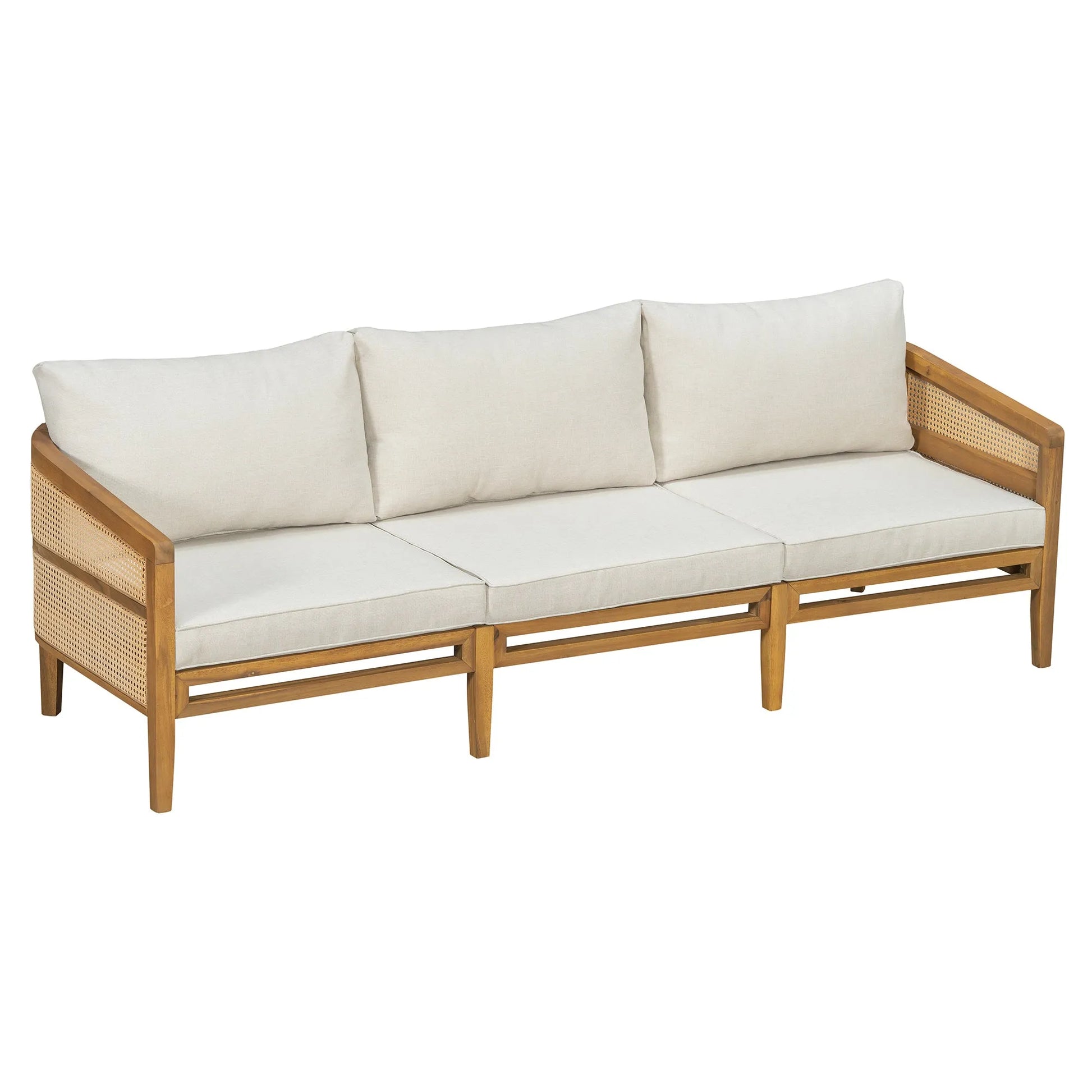 5-Piece Acacia Wood Patio Furniture Set, Modular Outdoor PE Rattan Sofa Set with Loveseat, 2 Armchairs & Round Coffee Table, Water-Resistant Cushions – view 21
