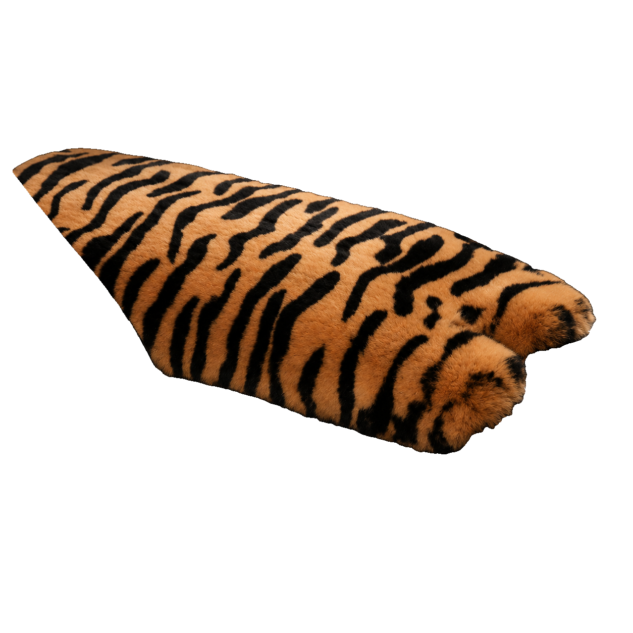 Orange Tiger Stripe genuine Rex rabbit fur center console armrest pad on transparent background