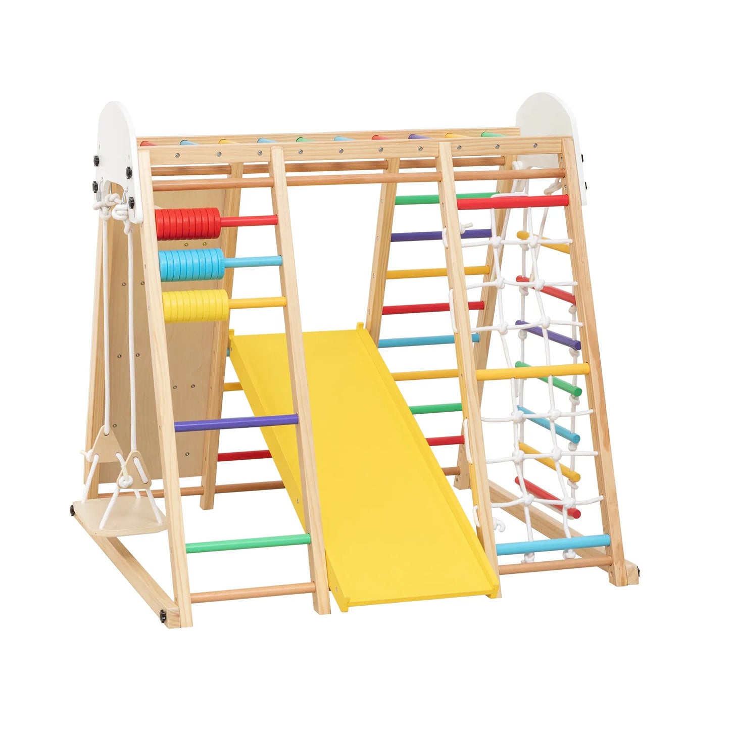 9-in-1 Foldable Kids Climbing Frame & Slide, Wooden Toddler Playground with Swing, Monkey Bars, Climbing Rock, Abacus Game – Indoor Outdoor Playset – view 21