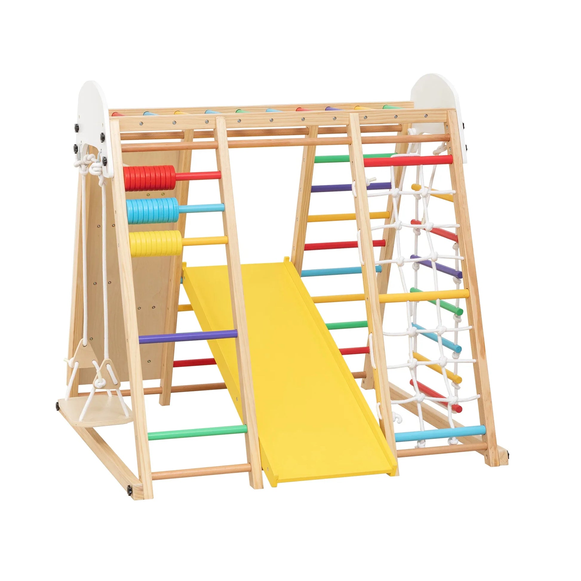 9-in-1 Foldable Kids Climbing Frame & Slide, Wooden Toddler Playground with Swing, Monkey Bars, Climbing Rock, Abacus Game – Indoor Outdoor Playset – view 21