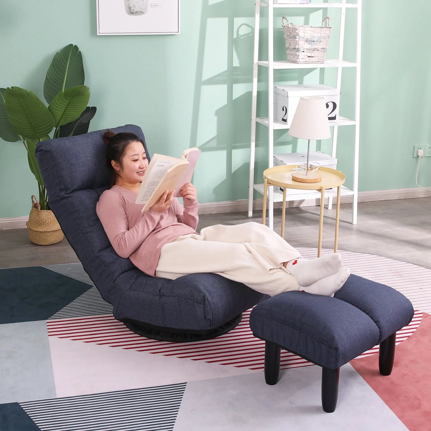 Navy Adjustable Japanese Reclining Floor Chair Sofa with Metal Frame for Living Room & Balcony – view 21