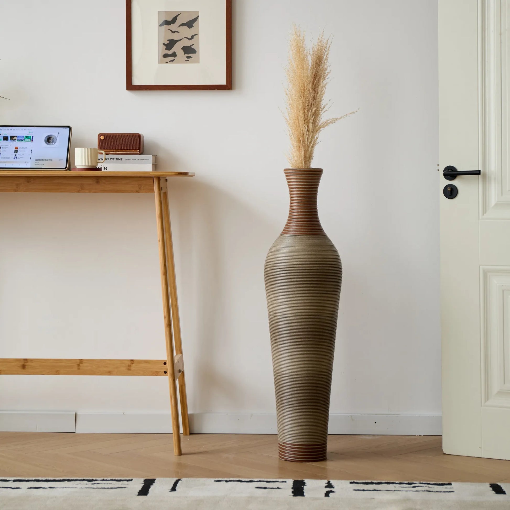39-Inch-Tall Vase, Brown Decorative Floor Vase, Classic Neat Floor Vase Tall Freestanding Flower Holder, Artificial Rattan Vase, PVC Floor Vase – view 21