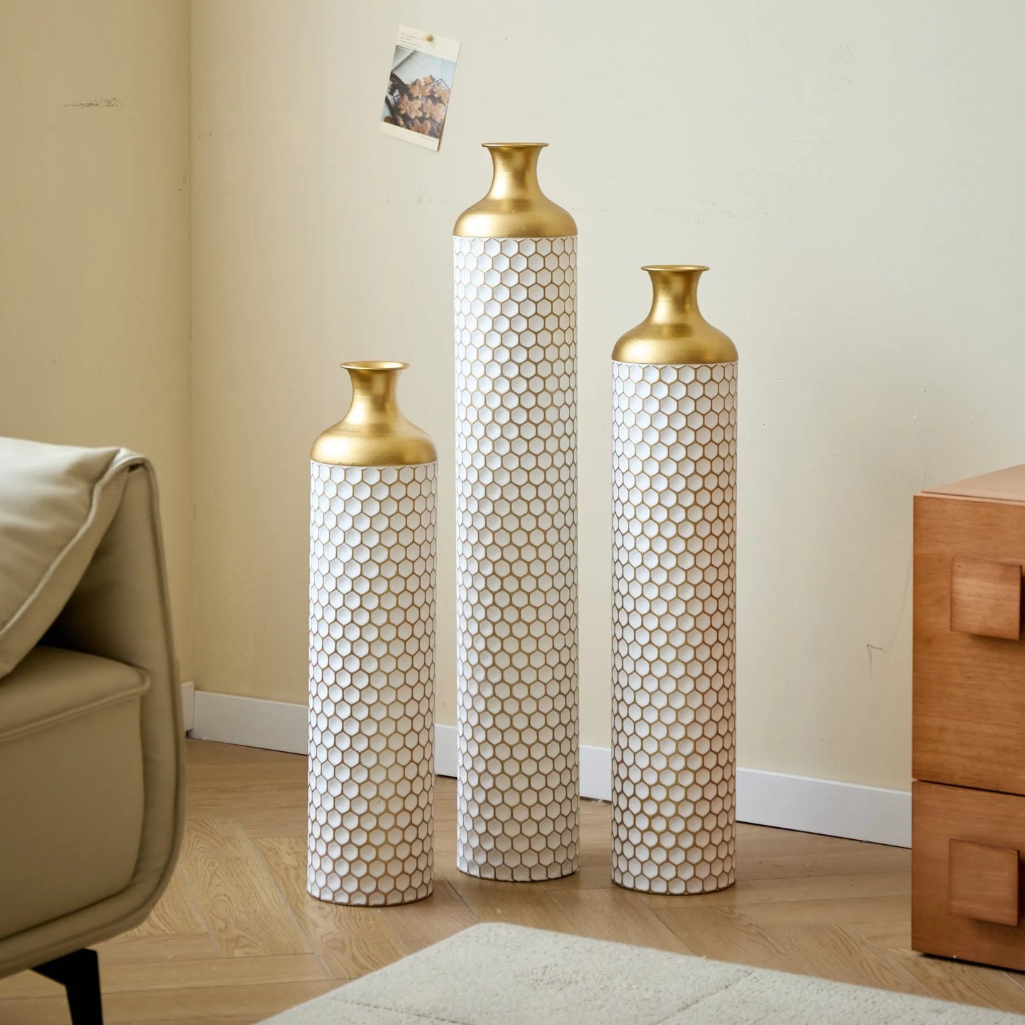 3-piece set gorgeous home decoration large glazed metal vase --Floor metal vase modern style decoration home droplet shaped white metal – view 21