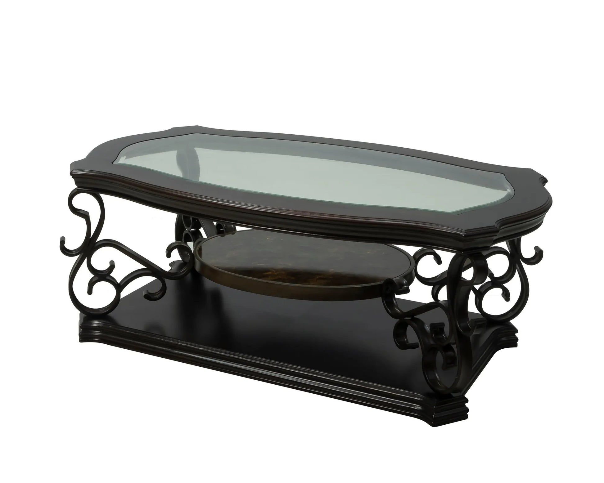 Cocktail Table, Glass table top, MDF W/marble paper middle shelf, powder coat finish metal legs. (52'Lx32'Wx20.3'H) – view 21