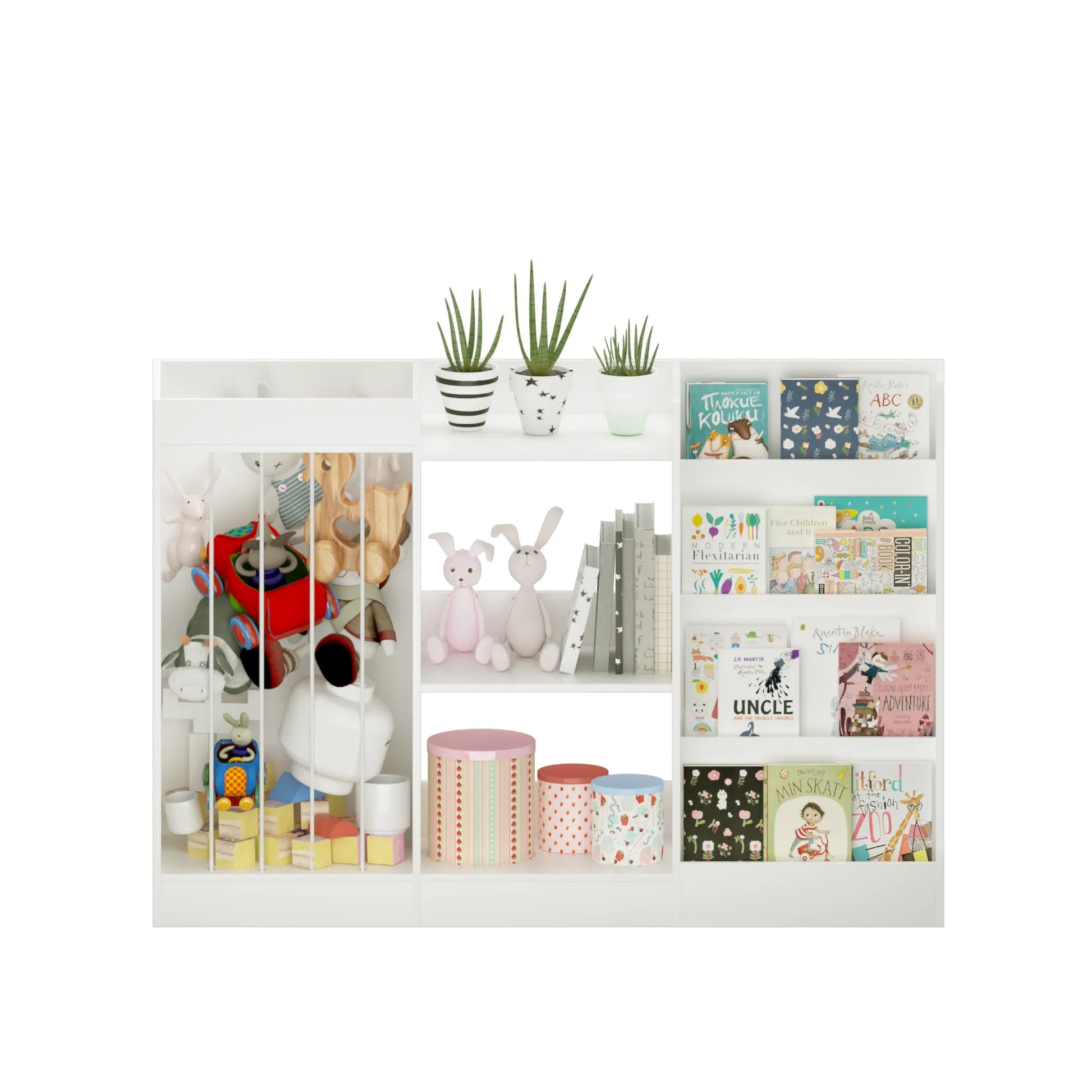 3-in-1 Kids Bookshelf and Toy Storage, 4-Tier Book Shelf for Kids Rooms, Sling Baby Bookcase with Stuffed Animal Storage, Toddler Montessori – view 21